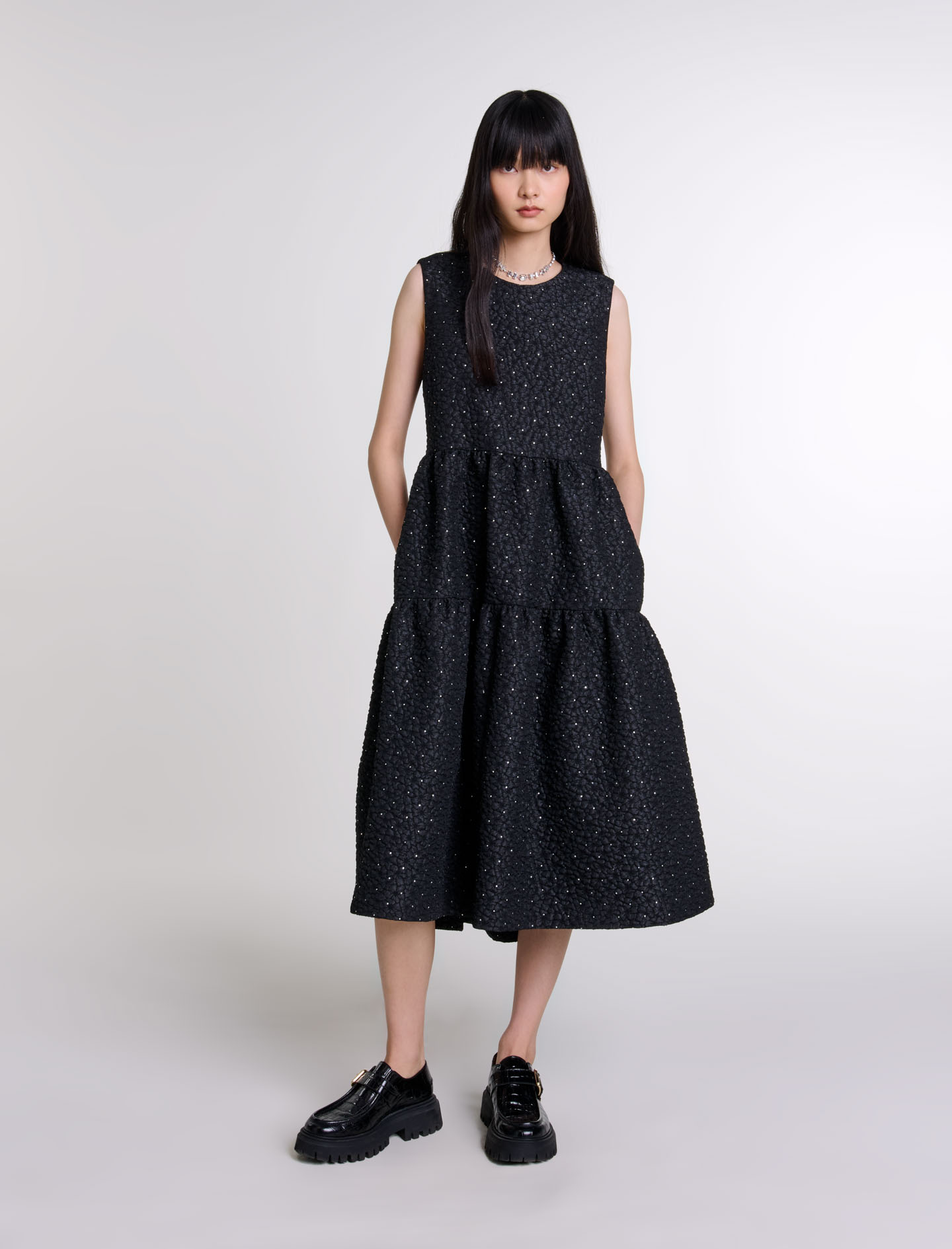 Maje Woman's polyester Rhinestone maxi dress for Fall/Winter, in color Black / Black