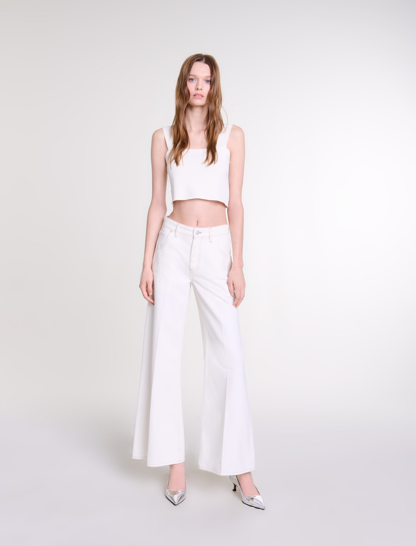まめ　1207 Knit crop top White For Women | Maje