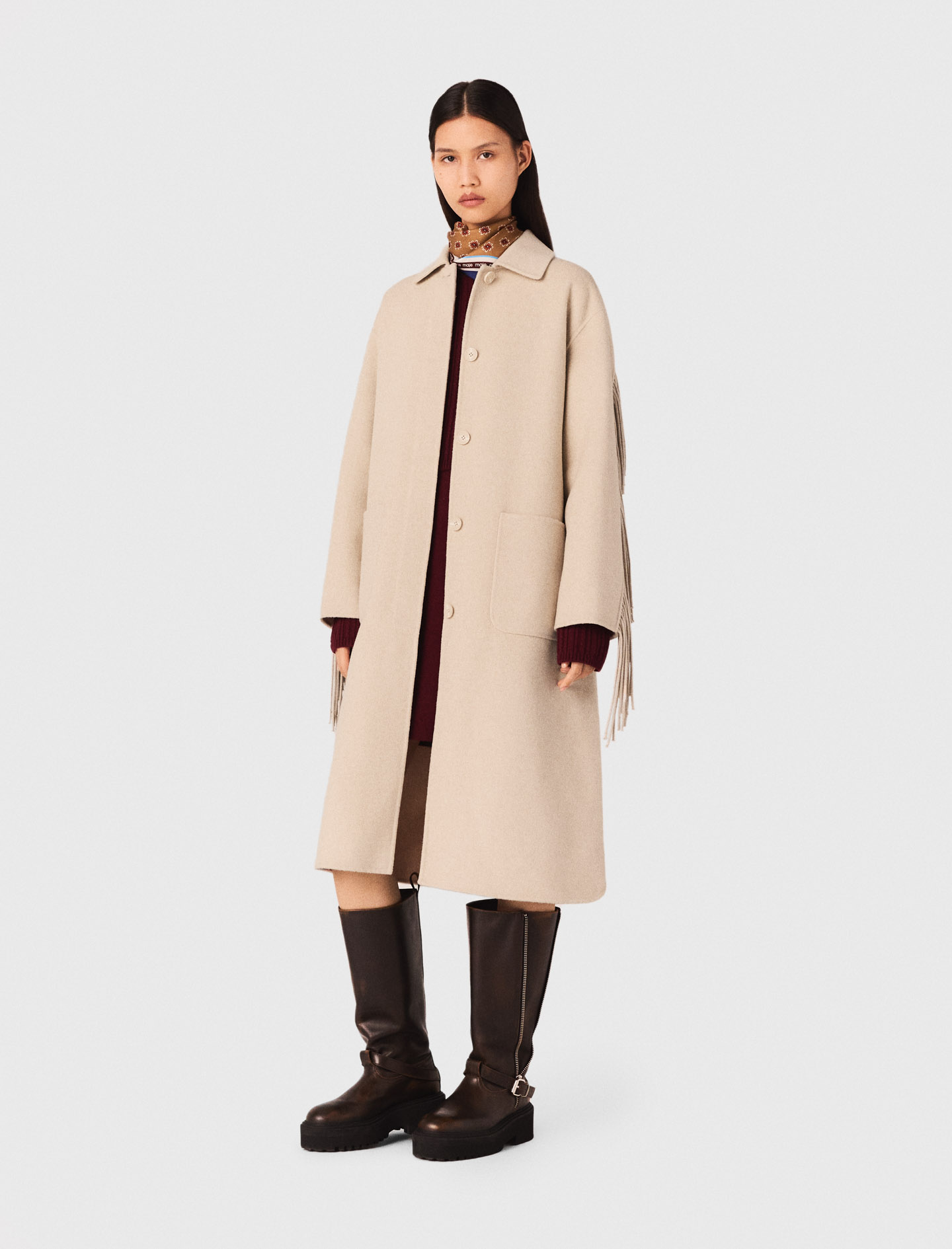Maje Woman's wool Long wool coat for Fall/Winter, in color Beige / Beige