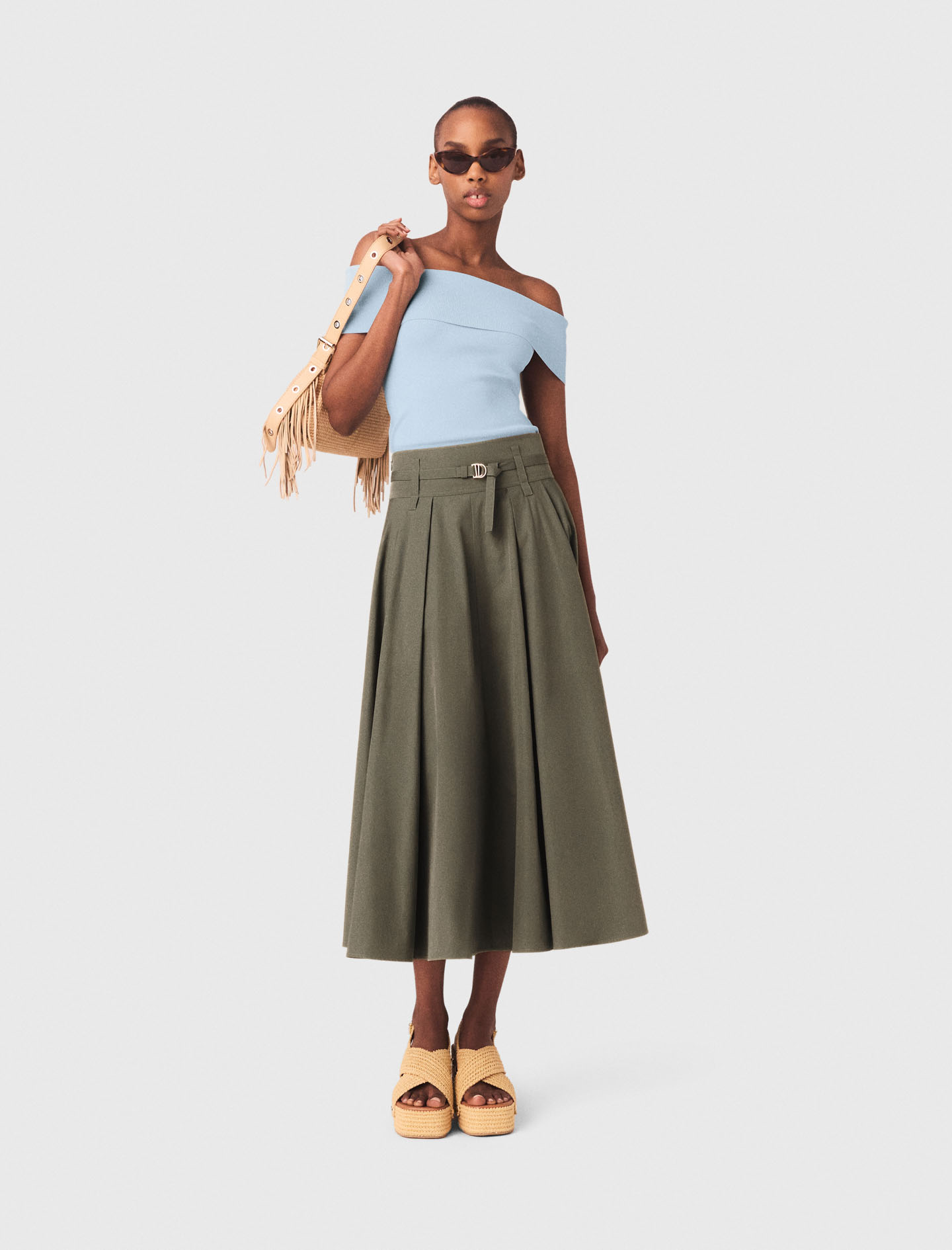 Cotton pleated maxi skirt Brown For Women | Maje
