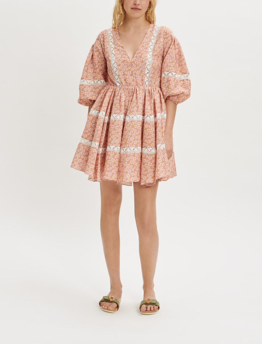 Printed lace braid dress Pink For Women | Maje