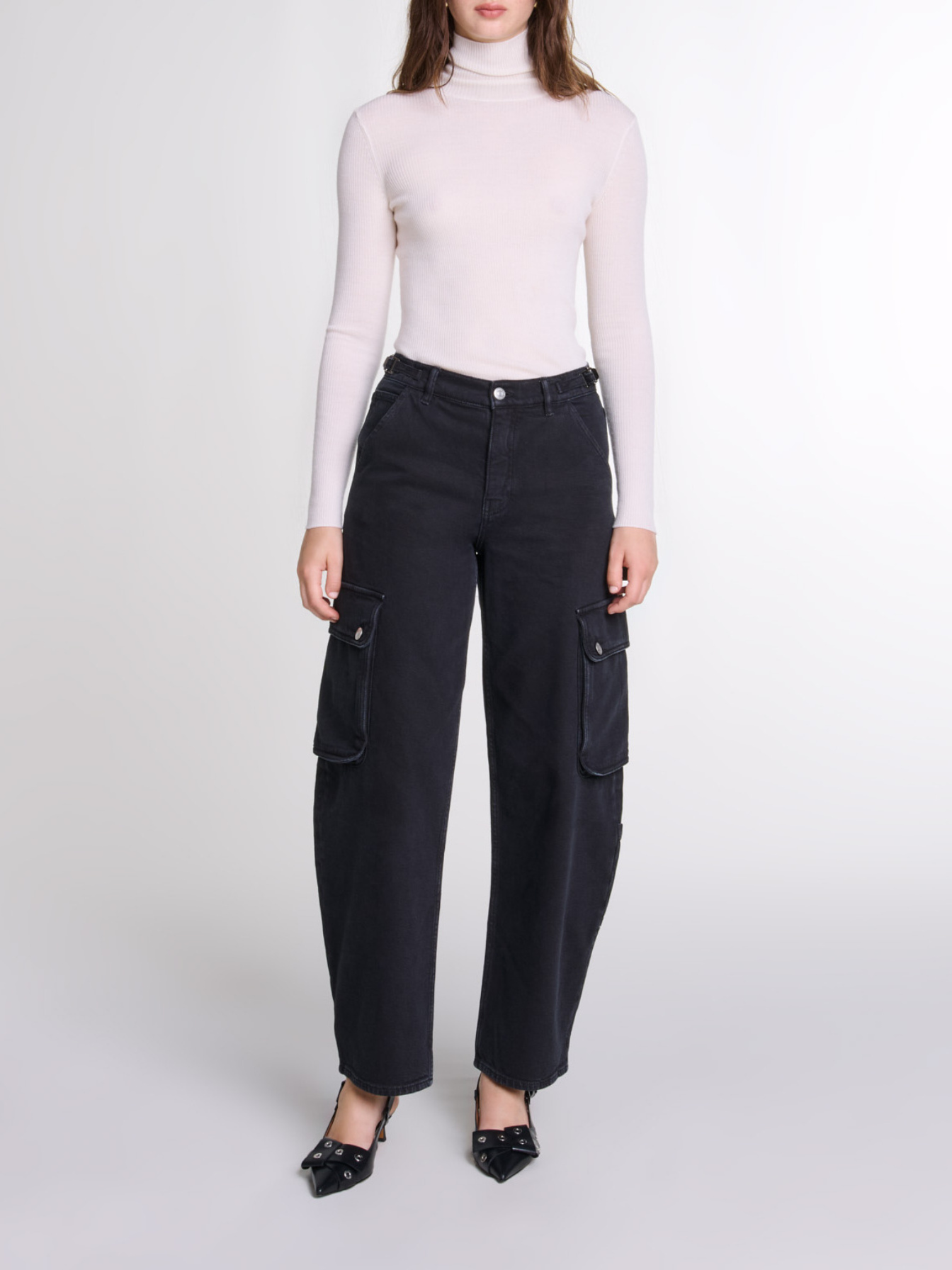 Maje Woman's cotton Cargo jeans for Fall/Winter, in color Black / Black