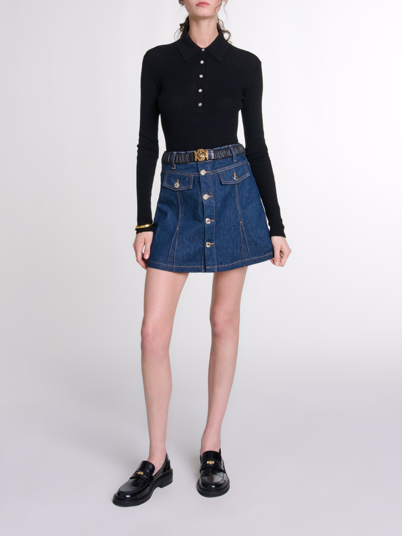 Maje Woman's wool Wool and silk bodysuit for Fall/Winter, in color Black / Black