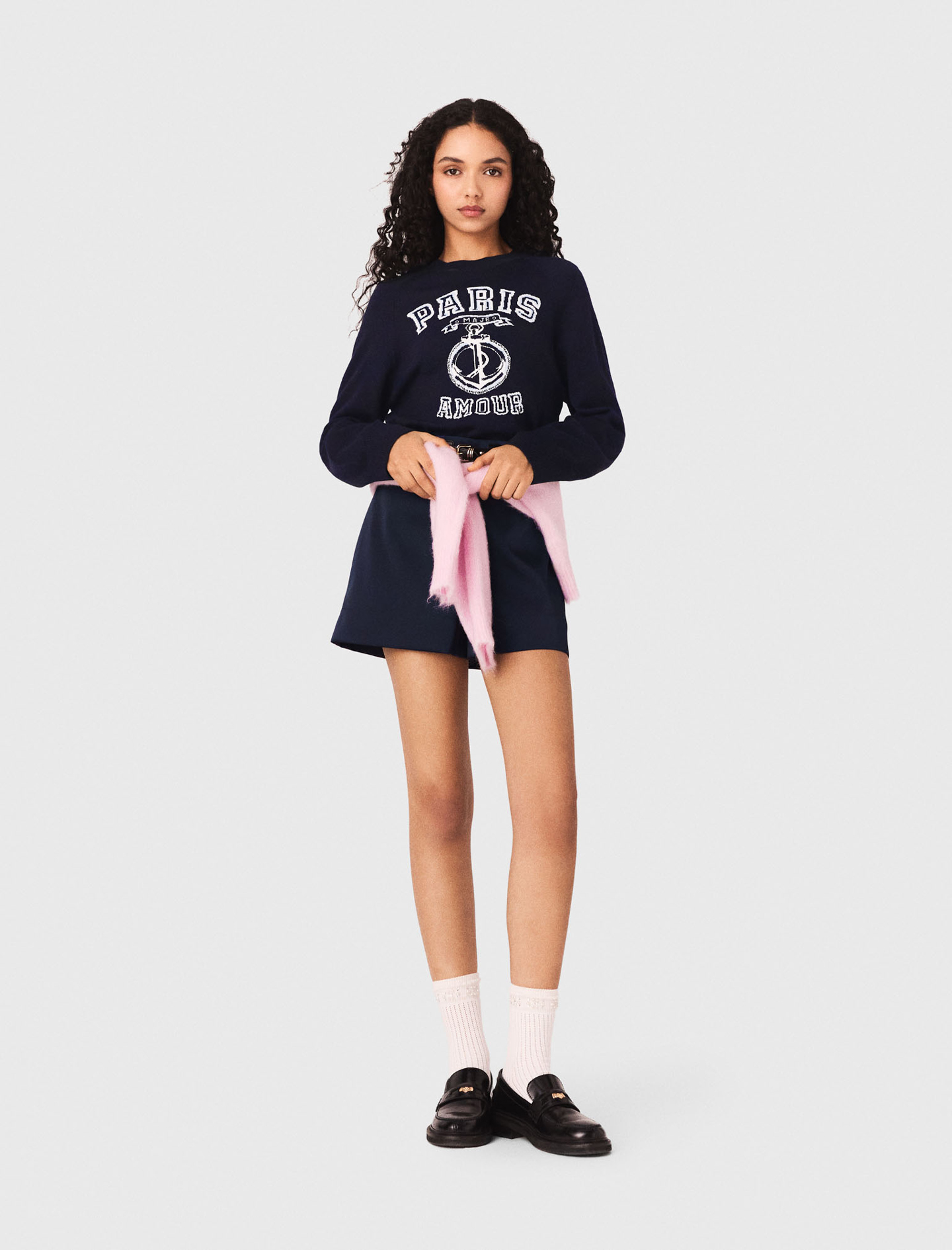 Maje Woman's acrylic Round neck slogan sweater for Spring/Summer, in color Navy / Blue