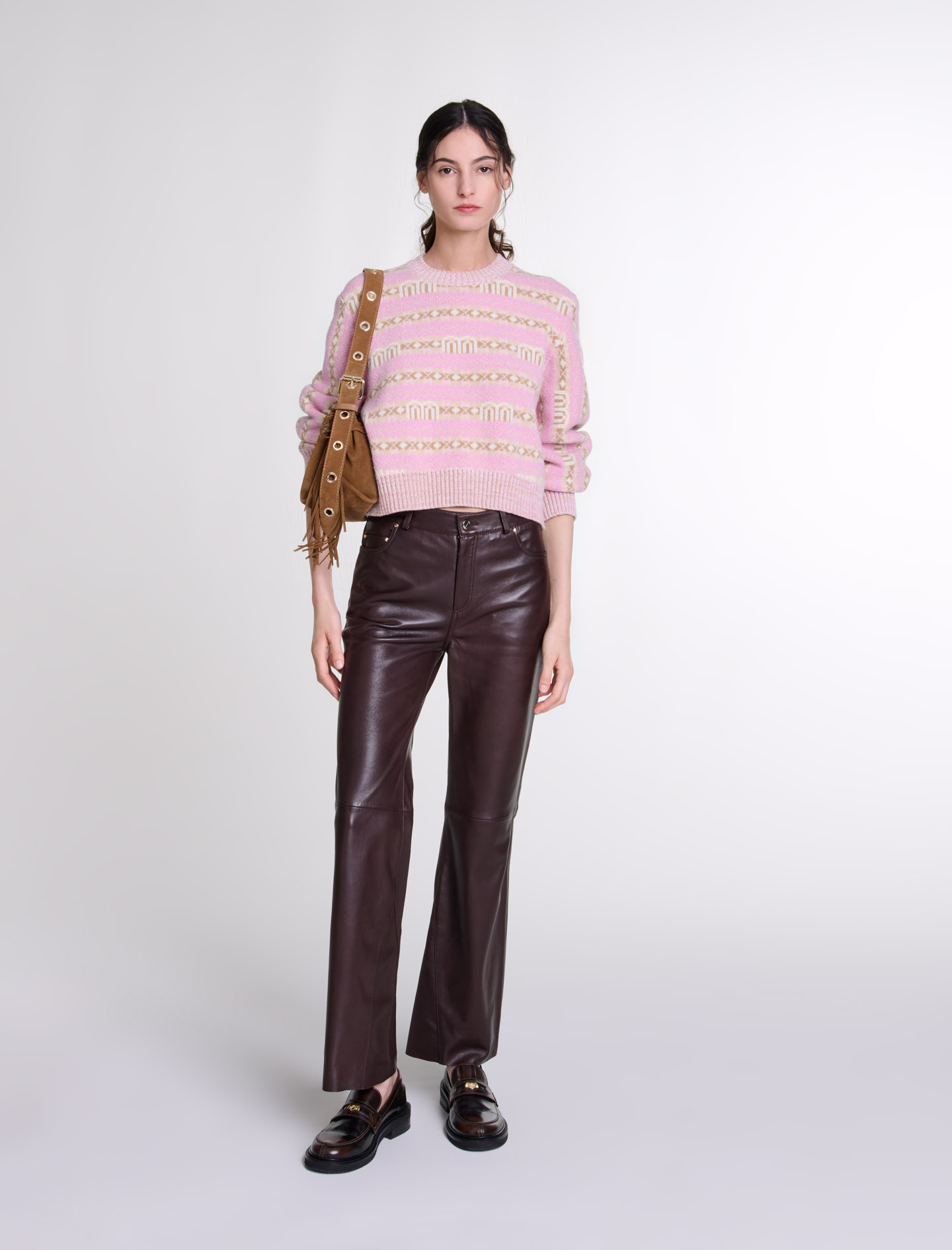 Maje Woman's leather Leather trousers for Fall/Winter, in color brown /