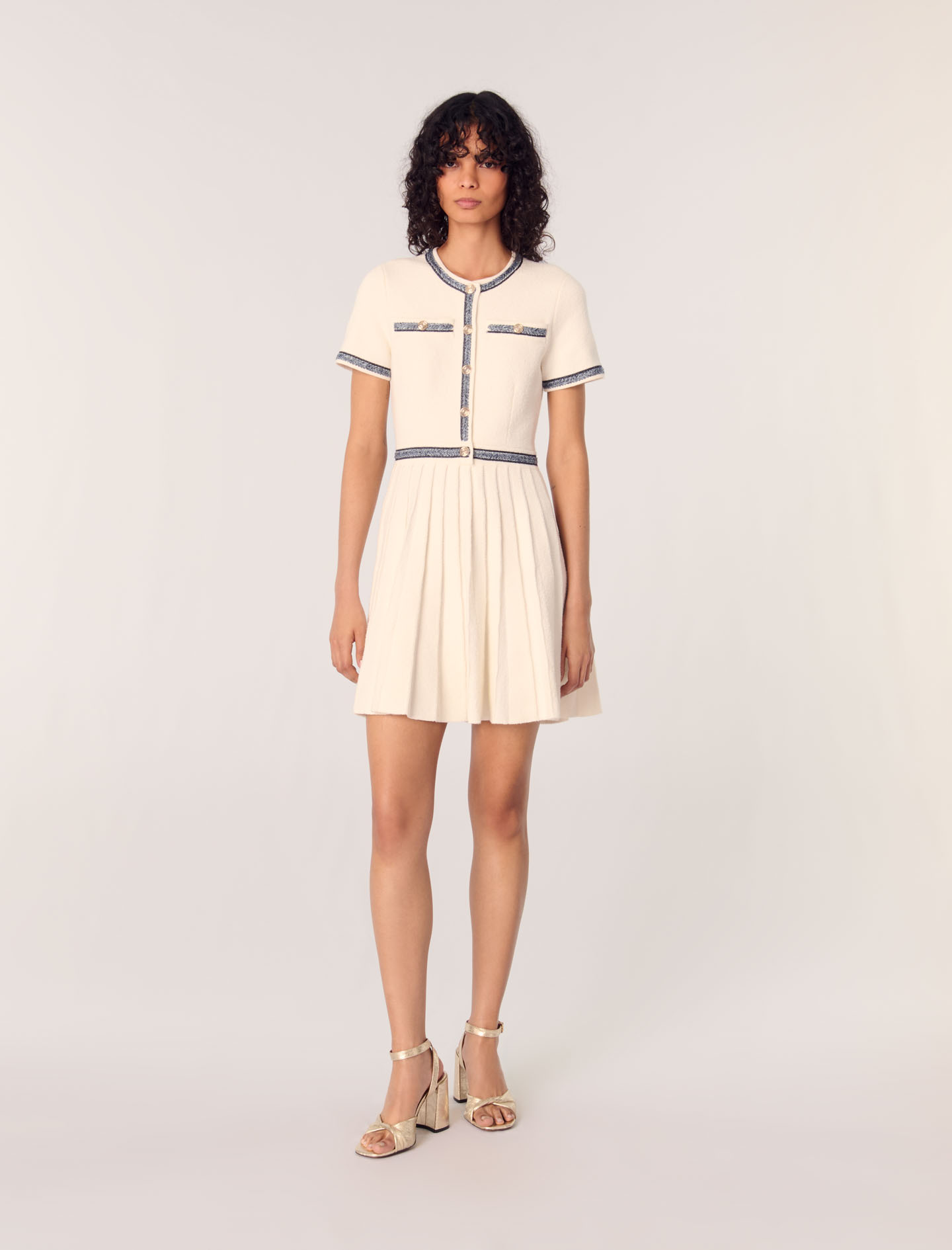 Pleated knit mini dress White For Women | Maje