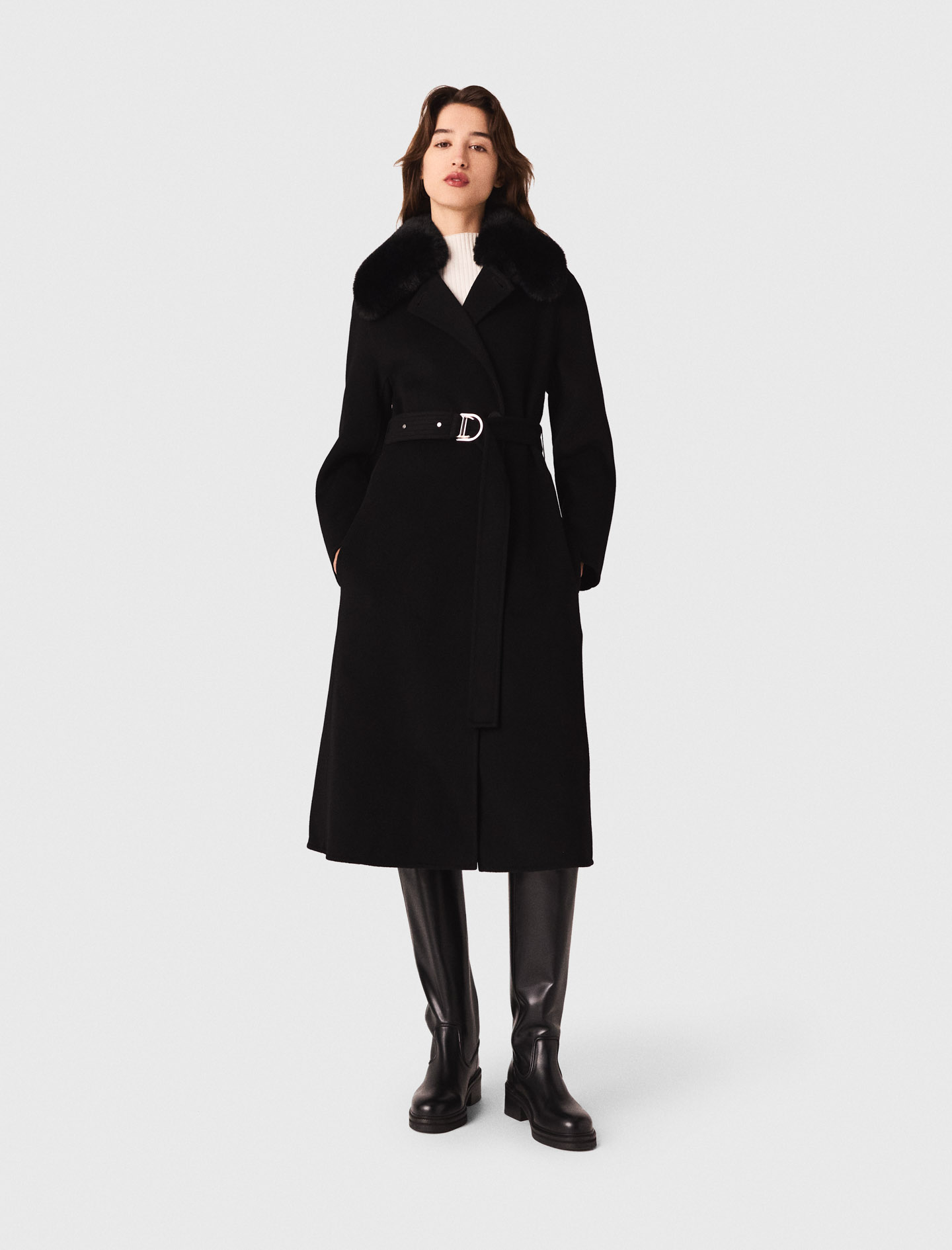 1/20削除※BLACK by moussy big collar coat Double-faced coat with removable collar Black / Gray For Women | Maje