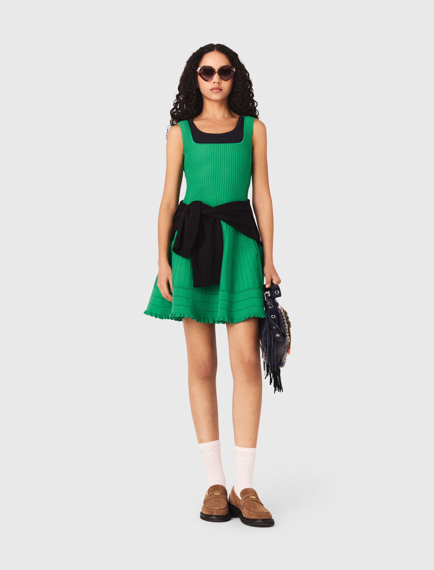 Maje Woman's polyester Knit skater dress for Spring/Summer, in color Green / Grey