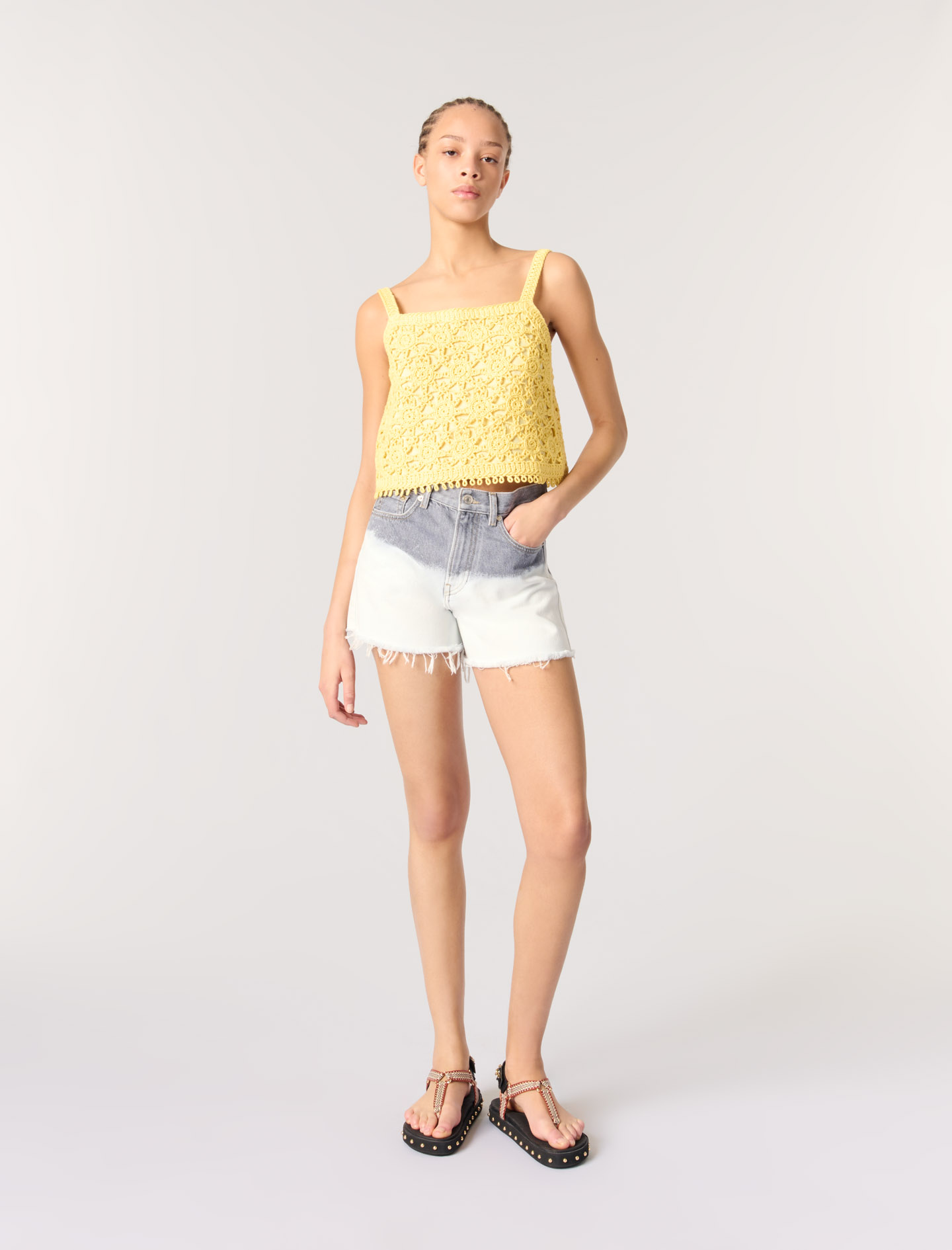 Maje Woman's cotton Crochet-knit top for Spring/Summer, in color Yellow banana /