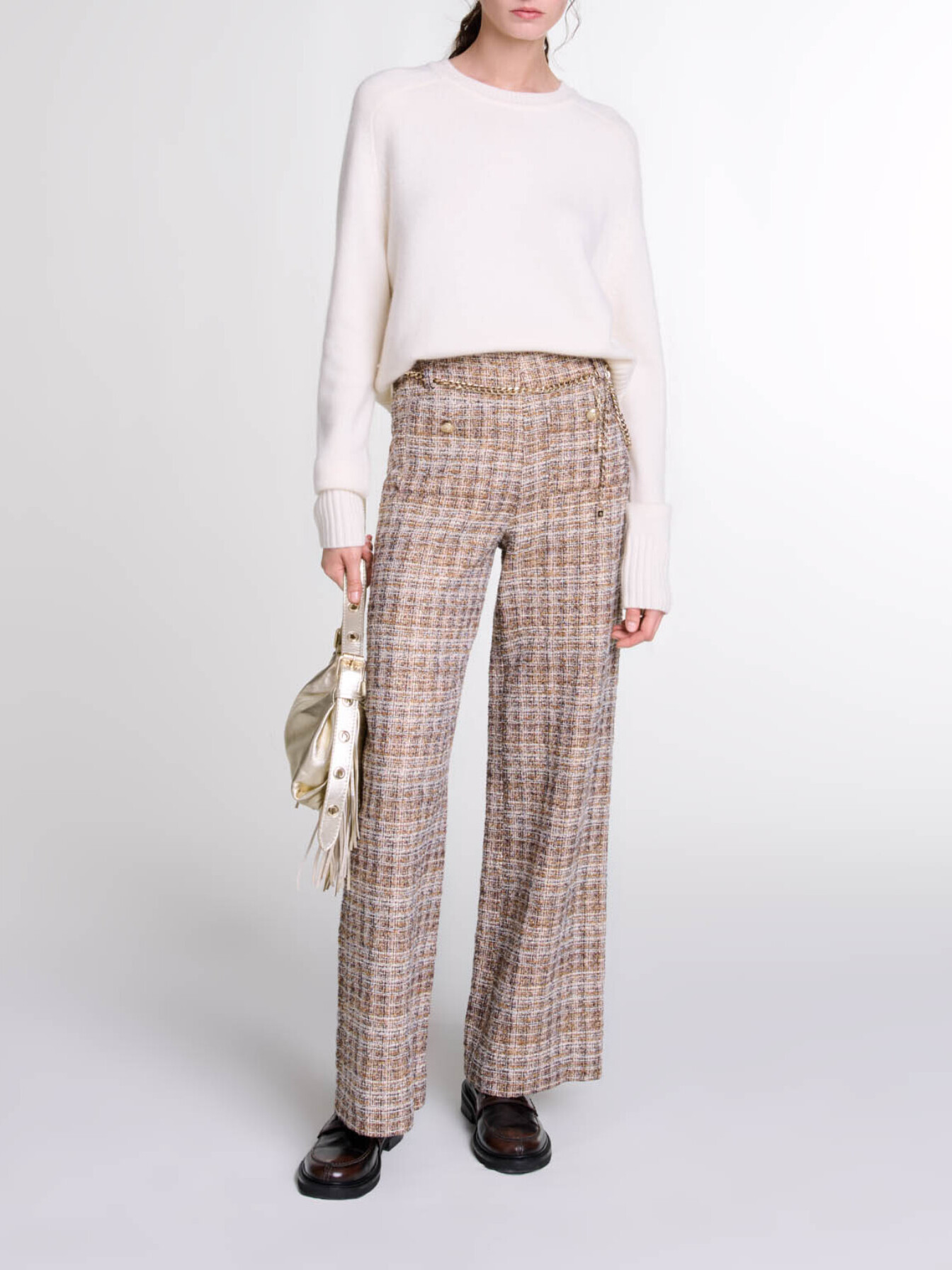 Maje Woman's cotton Tweed trousers for Fall/Winter, in color Brown / Brown