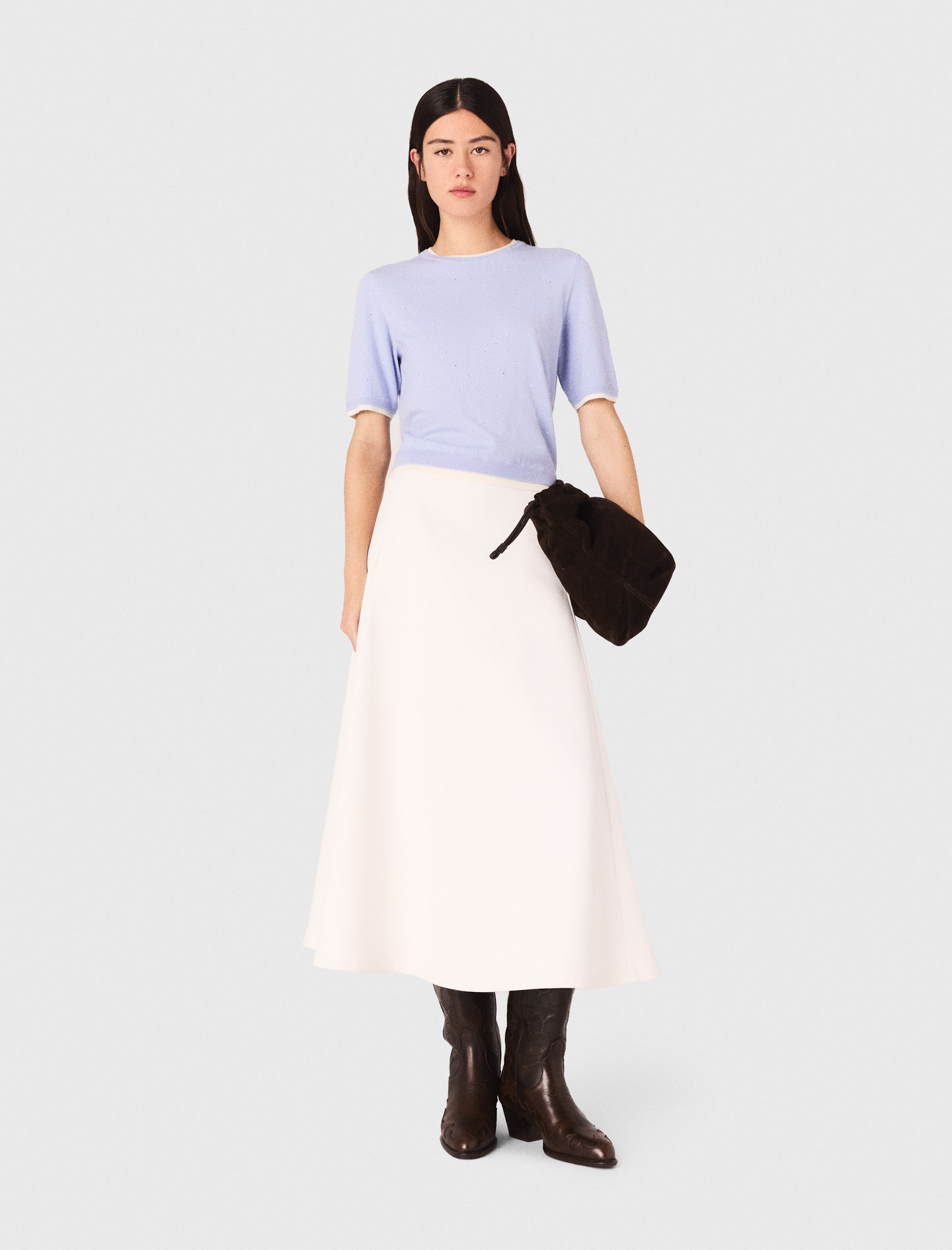 Maje Woman's wool Rhinestone short-sleeve sweater for Fall/Winter, in color Blue / Blue