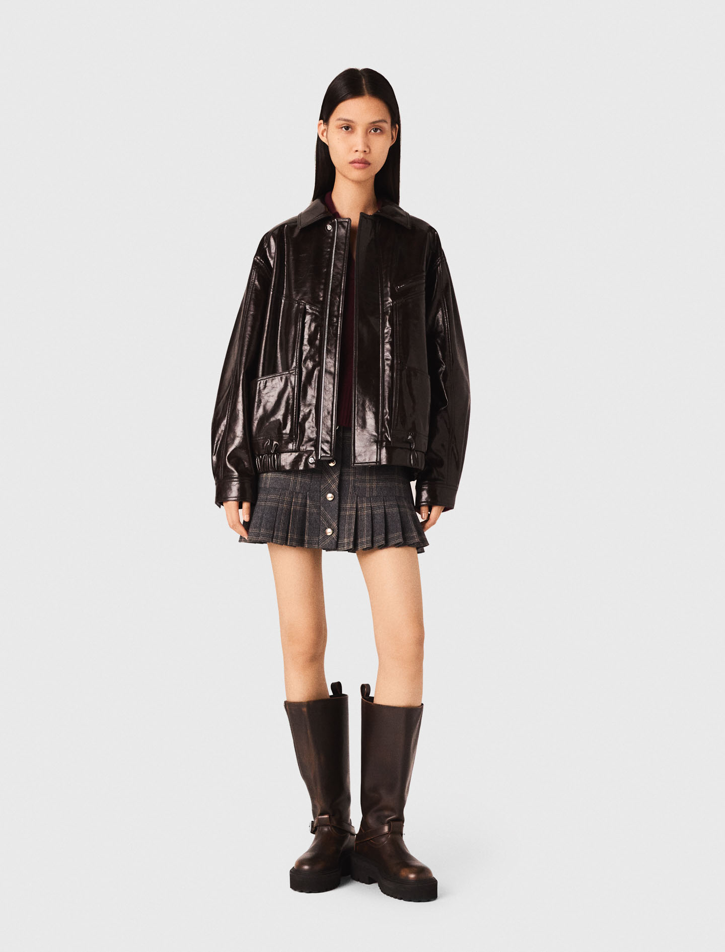 Maje Woman's viscose Crackled faux leather jacket for Fall/Winter, in color Dark brown /