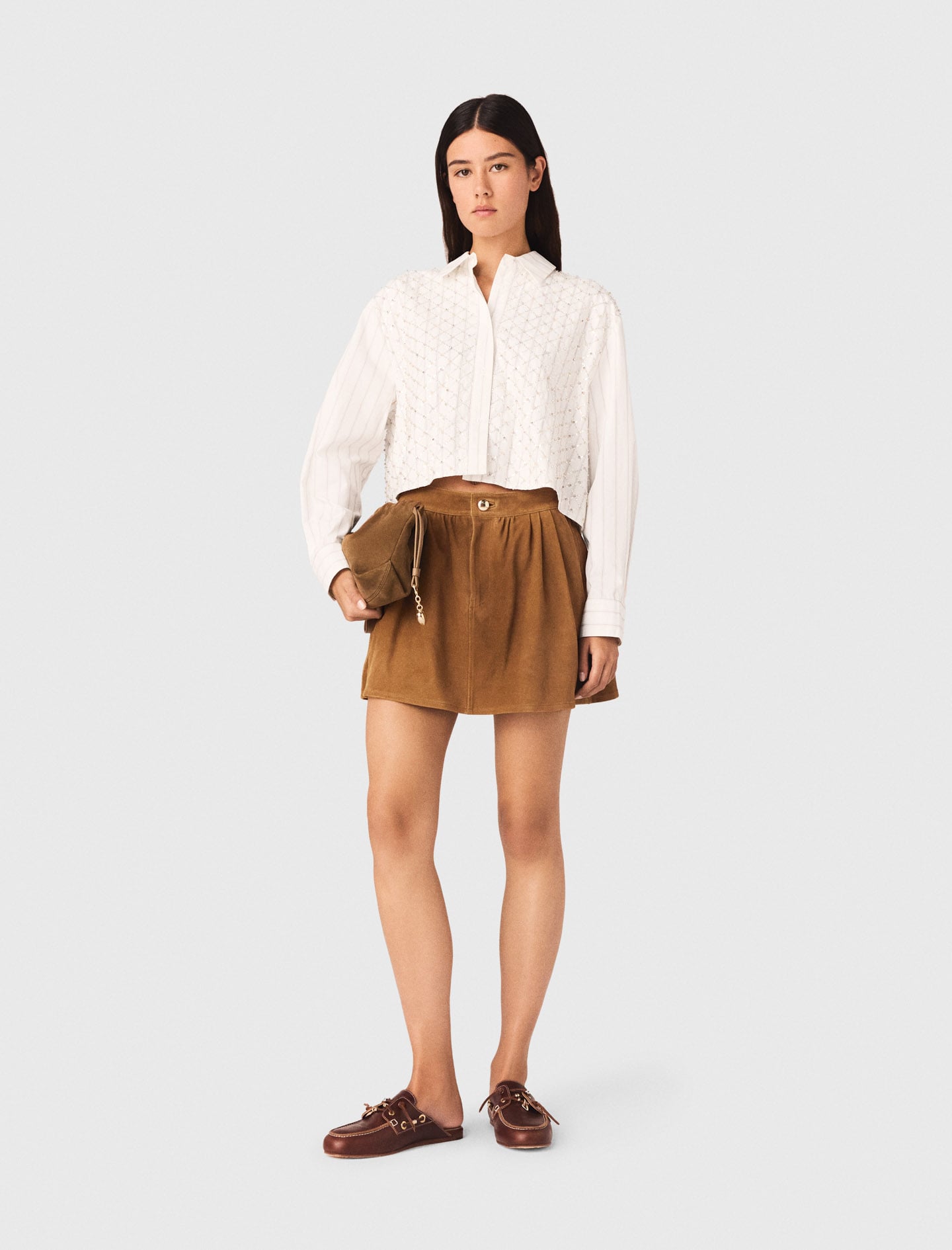Maje Beaded cropped shirt