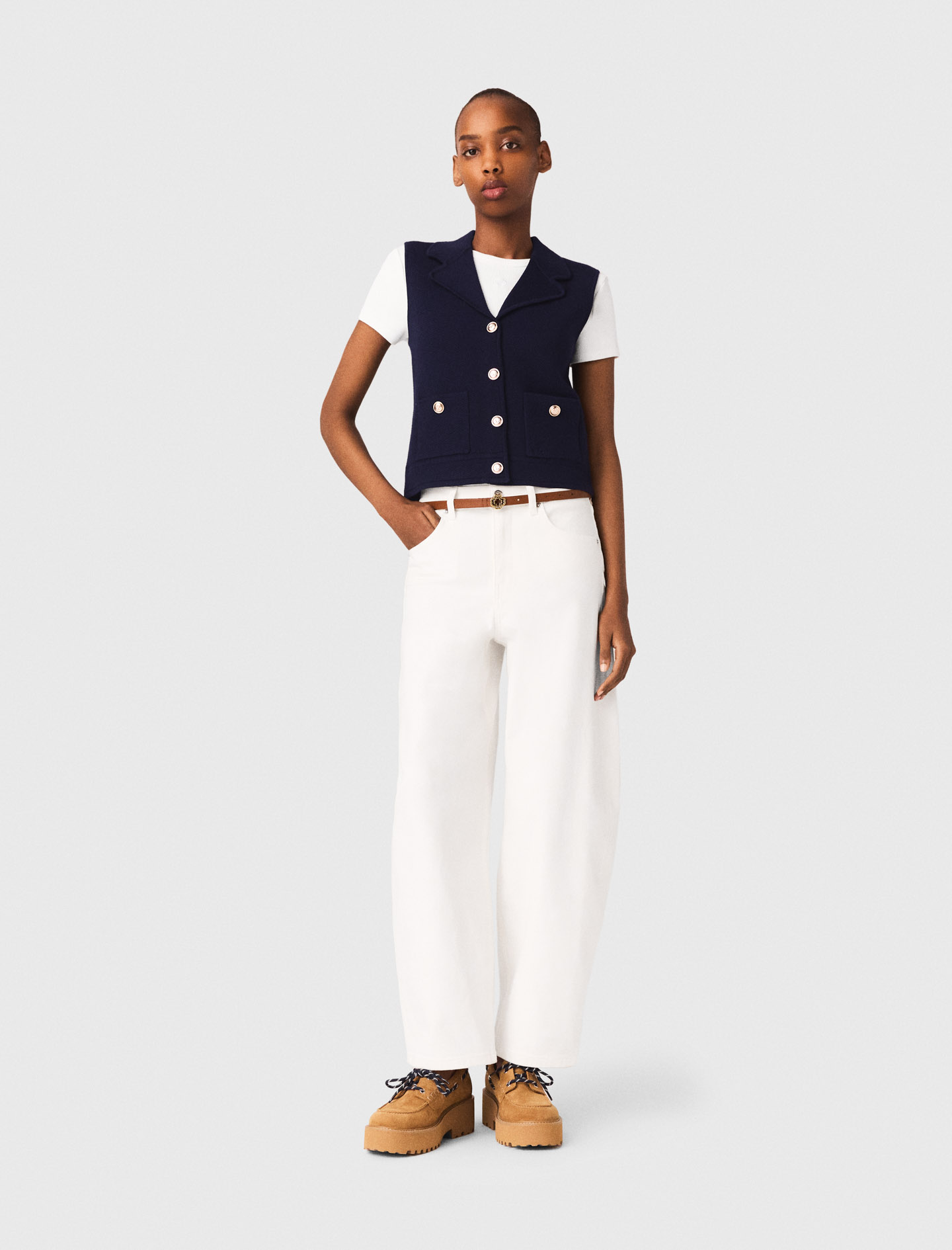 Maje Woman's acrylic Polo knit cardigan for Spring/Summer, in color Navy / Blue