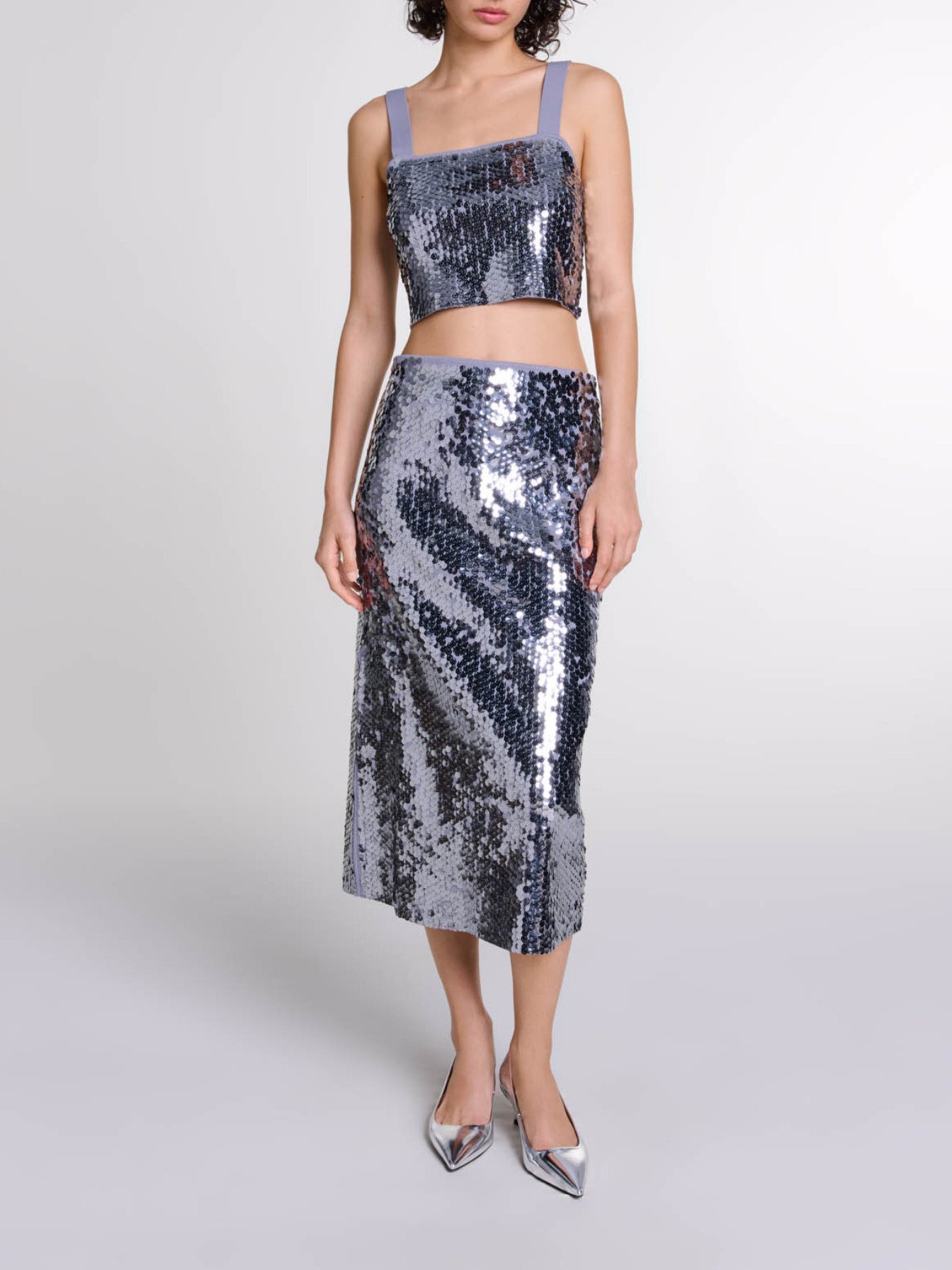 Maje Woman's polyamide Sequinned knit top for Fall/Winter, in color Grey / Grey