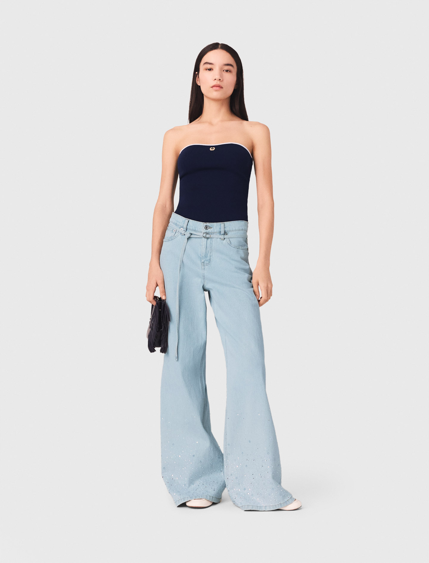 Maje Wide-leg rhinestone jeans