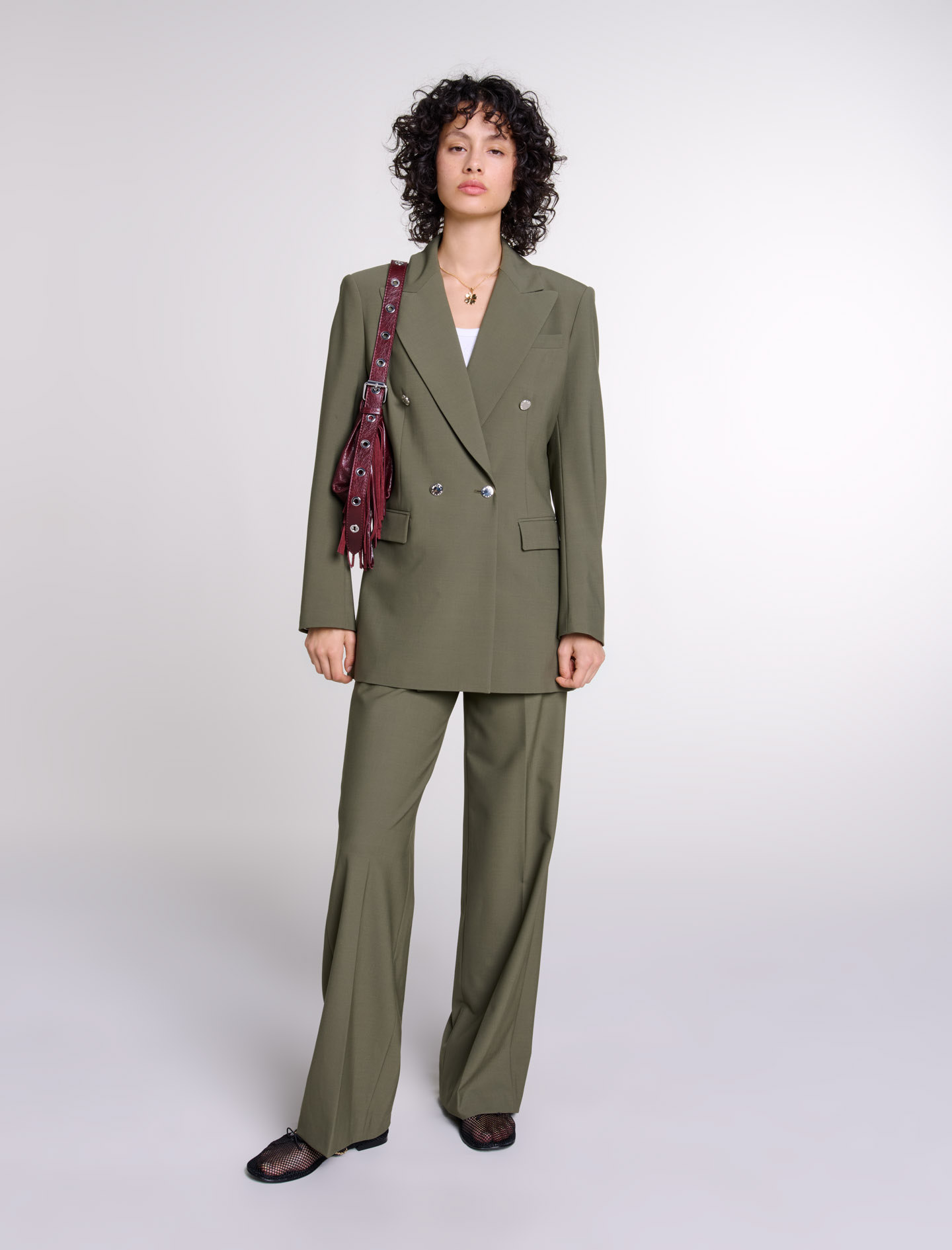 Maje Woman's polyester Slim-fit suit jacket for Fall/Winter, in color Khaki / Beige