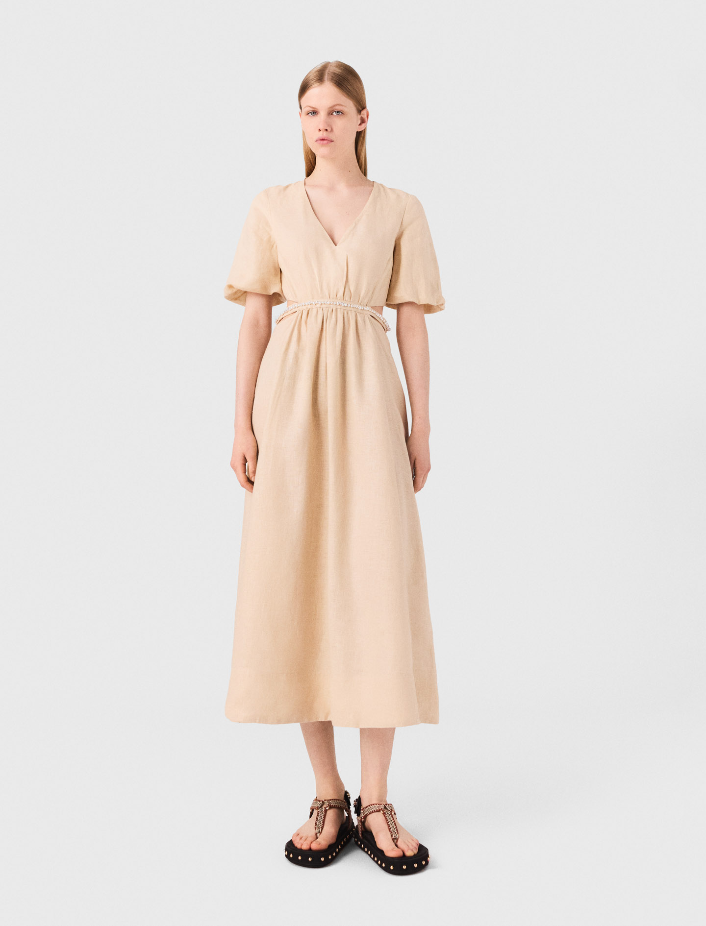 Maje Woman's linen Linen maxi dress for Spring/Summer, in color Beige / Beige