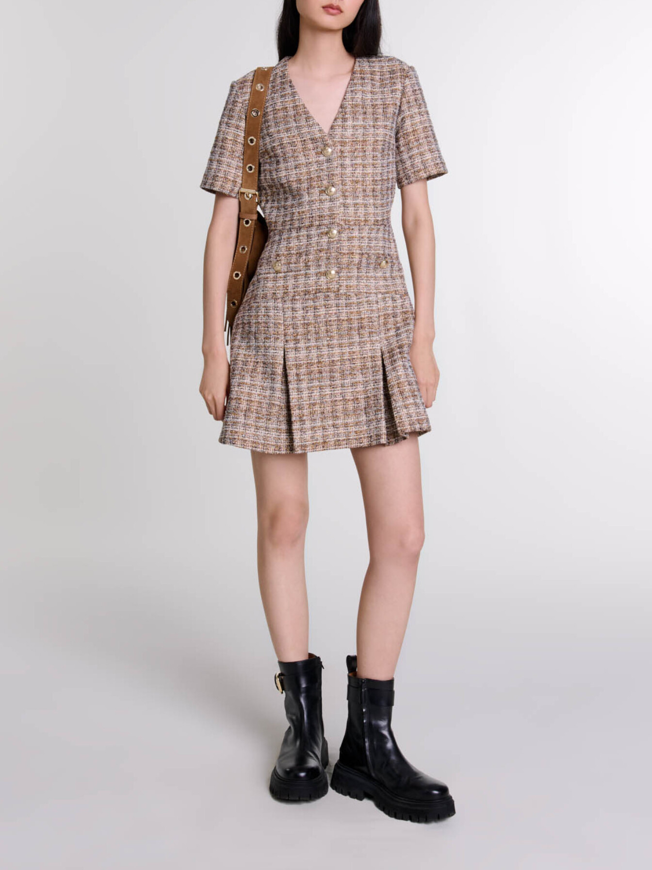 Maje Woman's cotton Short tweed dress for Fall/Winter, in color Brown / Brown