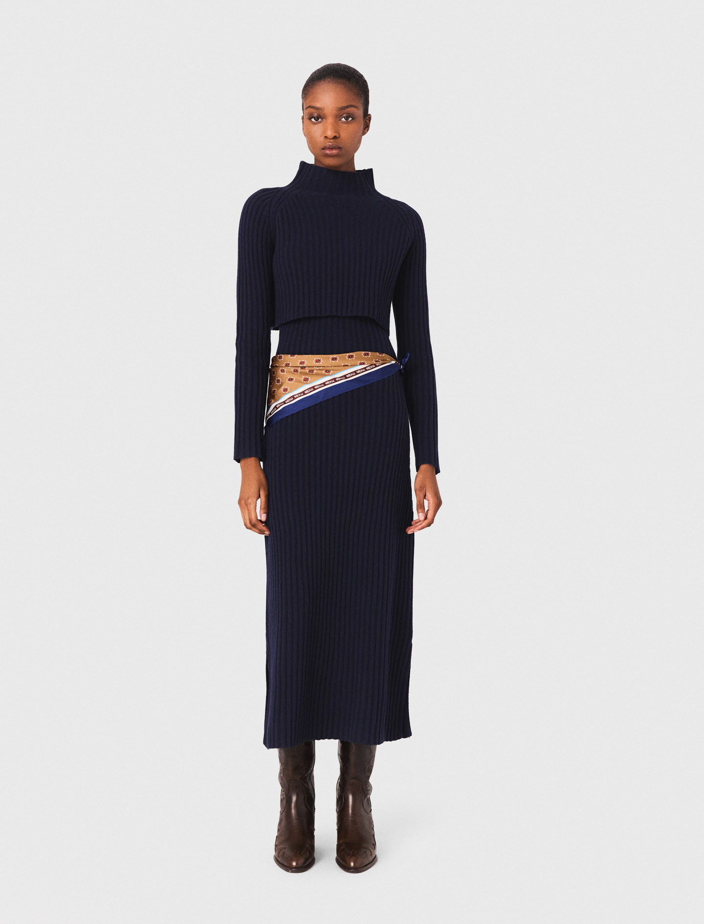 Maje Woman's wool Knit maxi dress with removable sweater for Fall/Winter, in color Navy / Blue