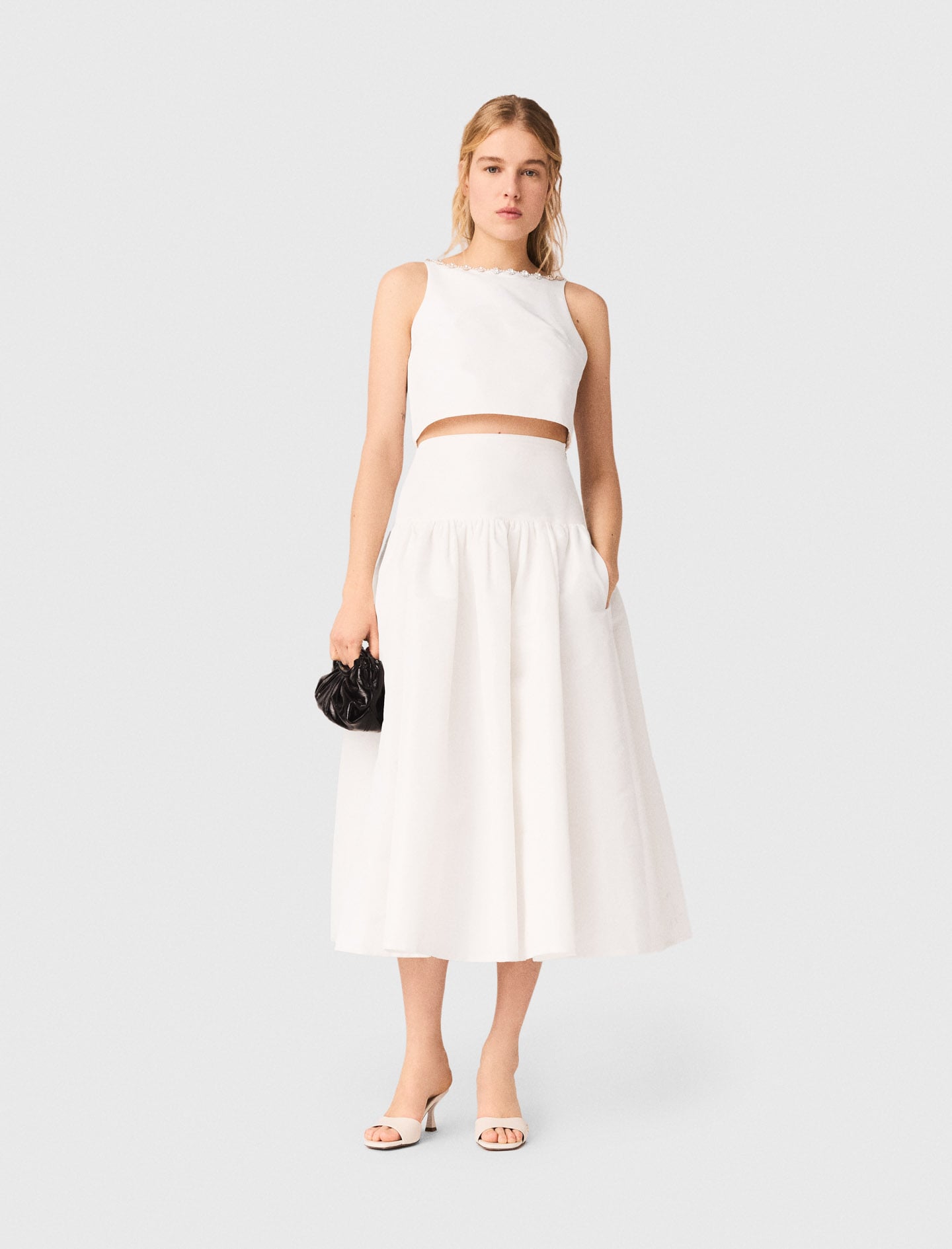 Maje Jewelled collar taffeta crop top