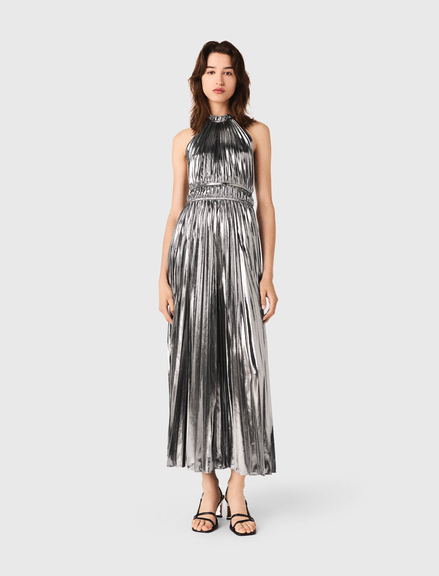 Maje Woman's polyester Pleated maxi dress for Fall/Winter, in color Silver / Grey
