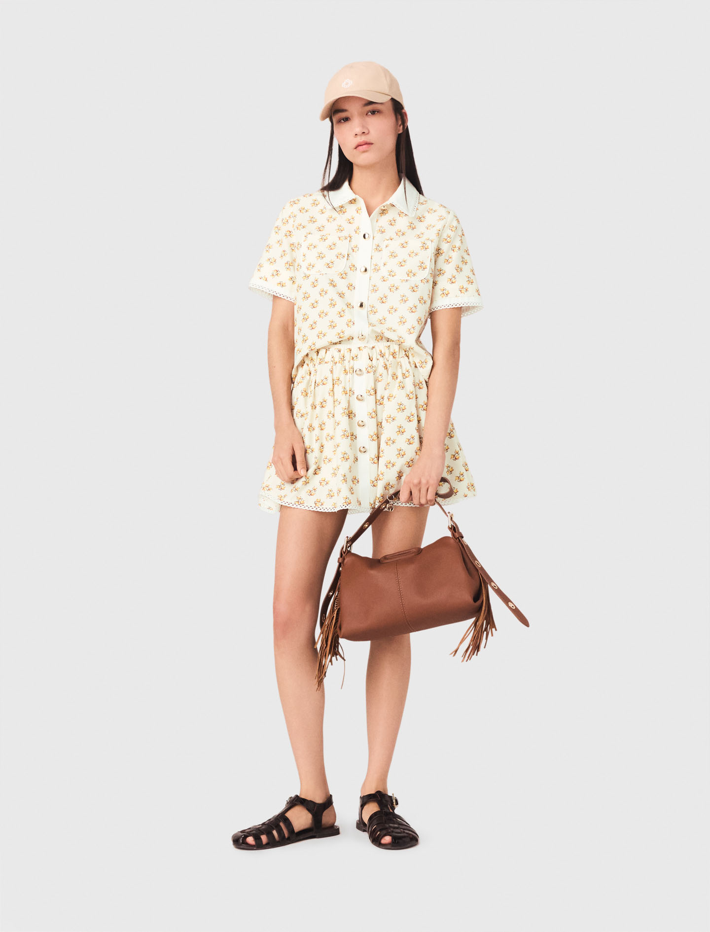 Maje Woman's lyocell Patterned shirt with croquet trim for Spring/Summer, in color Yellow Small Flowers Print /