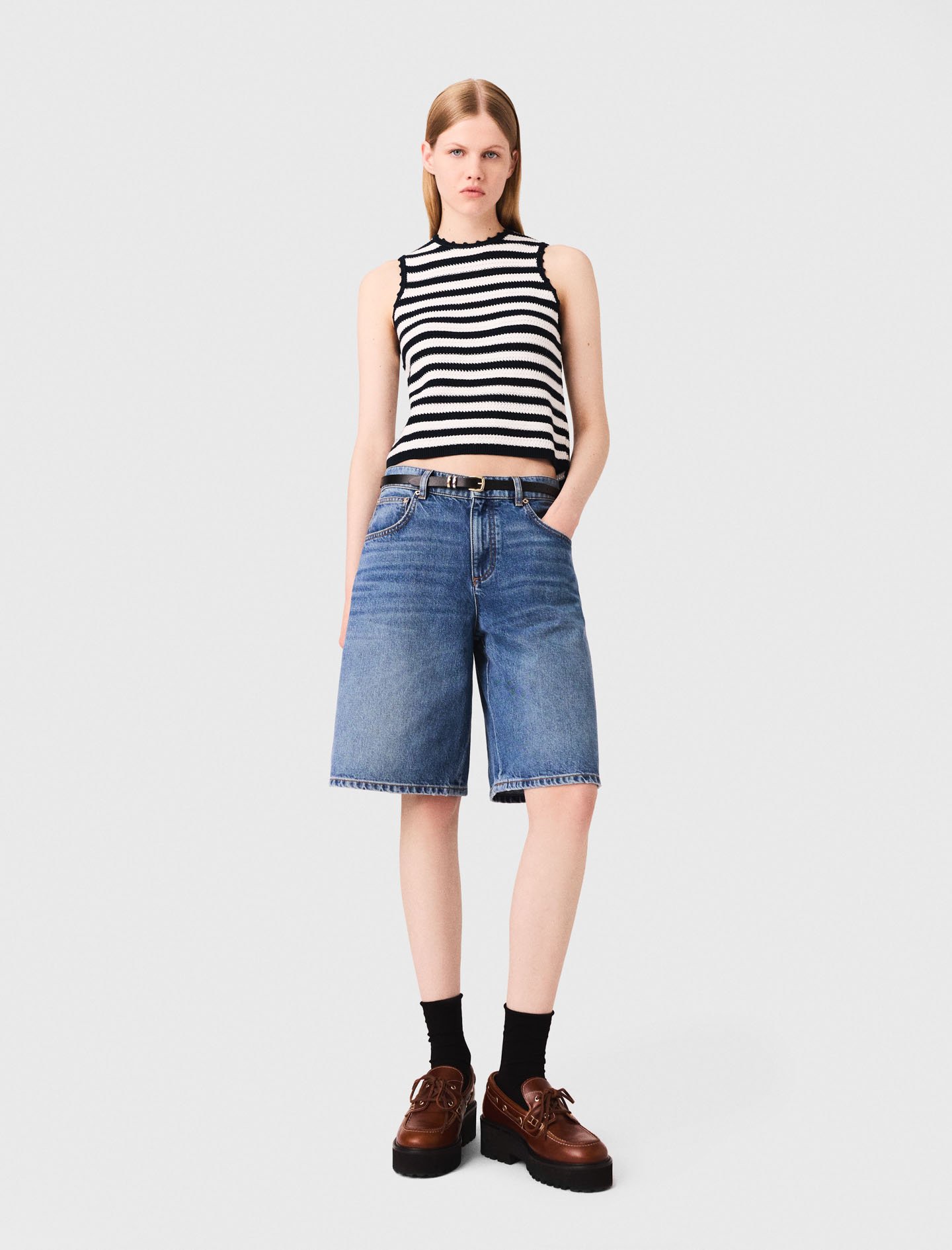 Maje Woman's cotton Denim Bermuda Shorts for Fall/Winter, in color Blue / Blue