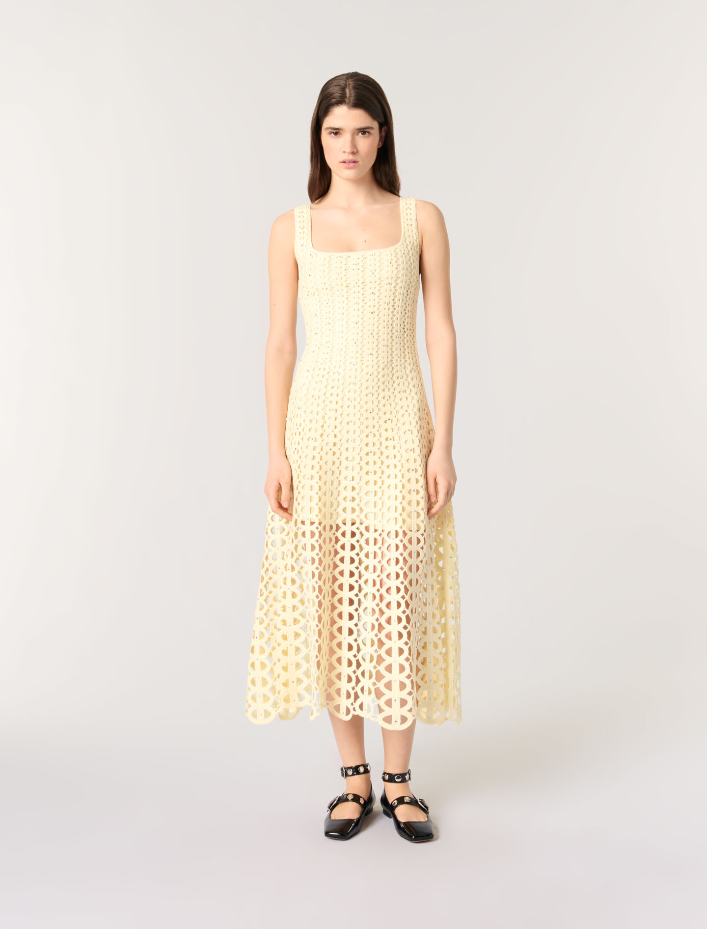 Rhinestone crochet maxi dress Yellow / Orange For Women | Maje