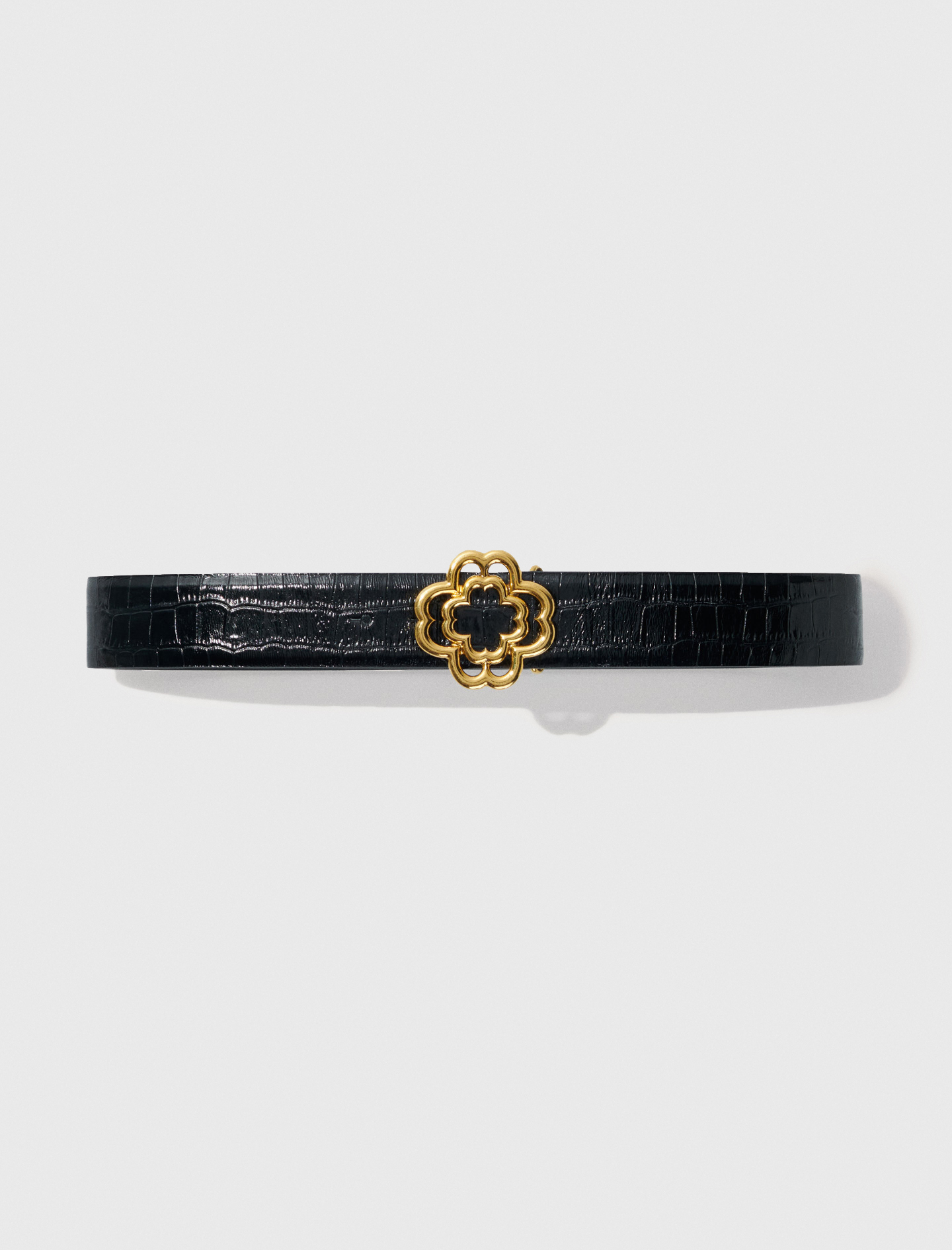 Croc-effect leather double M belt Black / Gray For Women | Maje