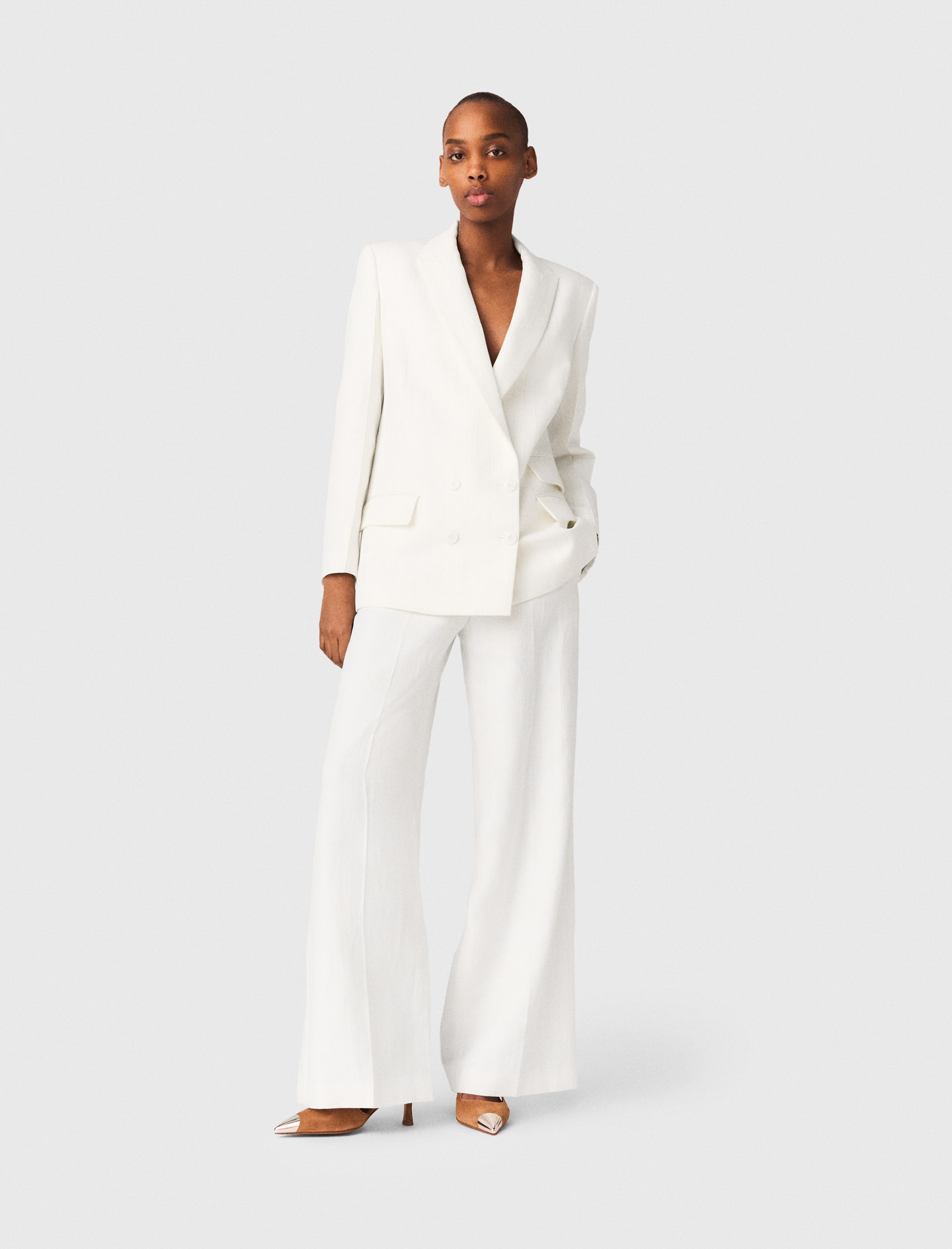 Maje Woman's lyocell Double-breasted suit jacket for Spring/Summer, in color White / White