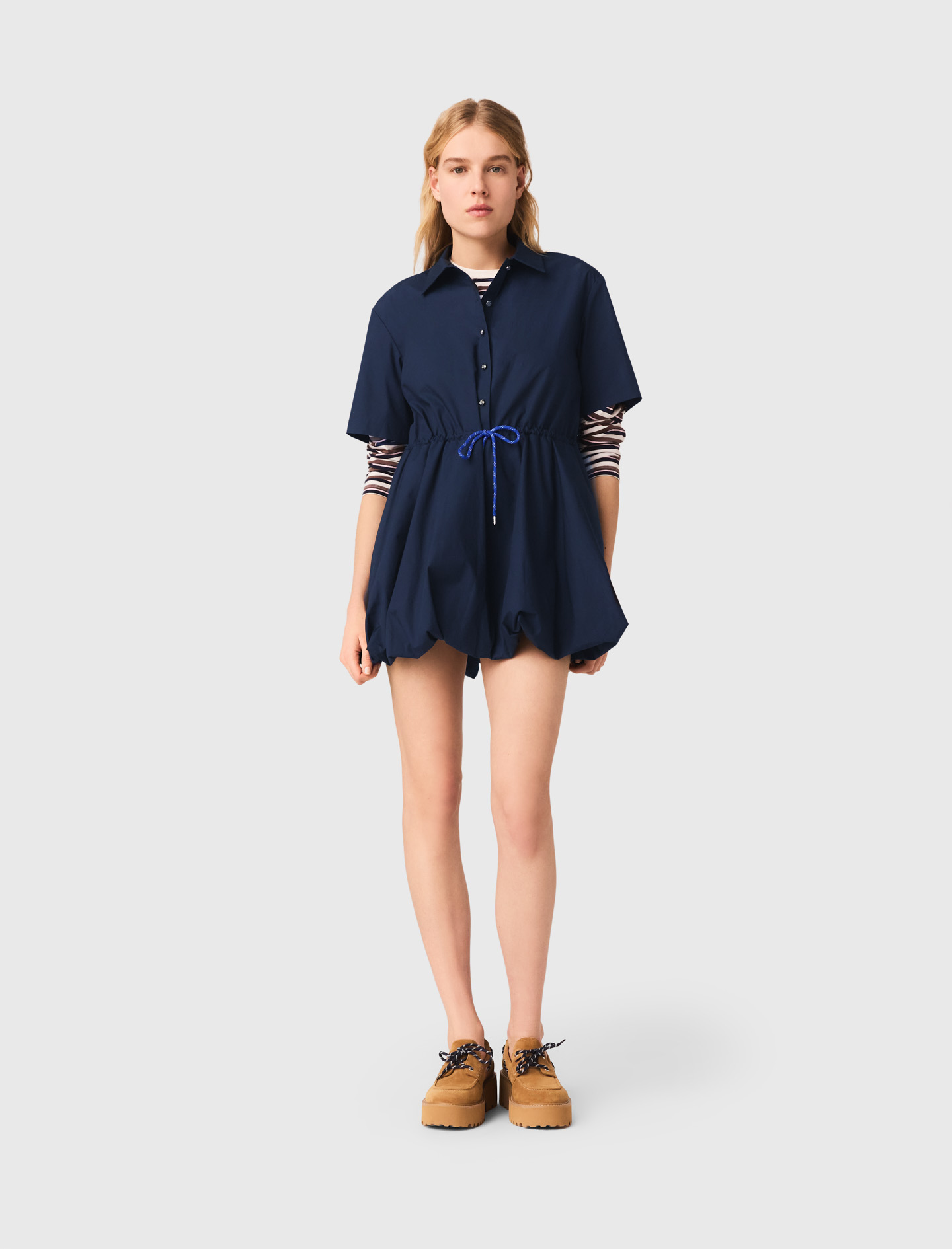 Maje Woman's cotton Short-sleeved cotton bubble dress for Spring/Summer, in color Navy / Blue