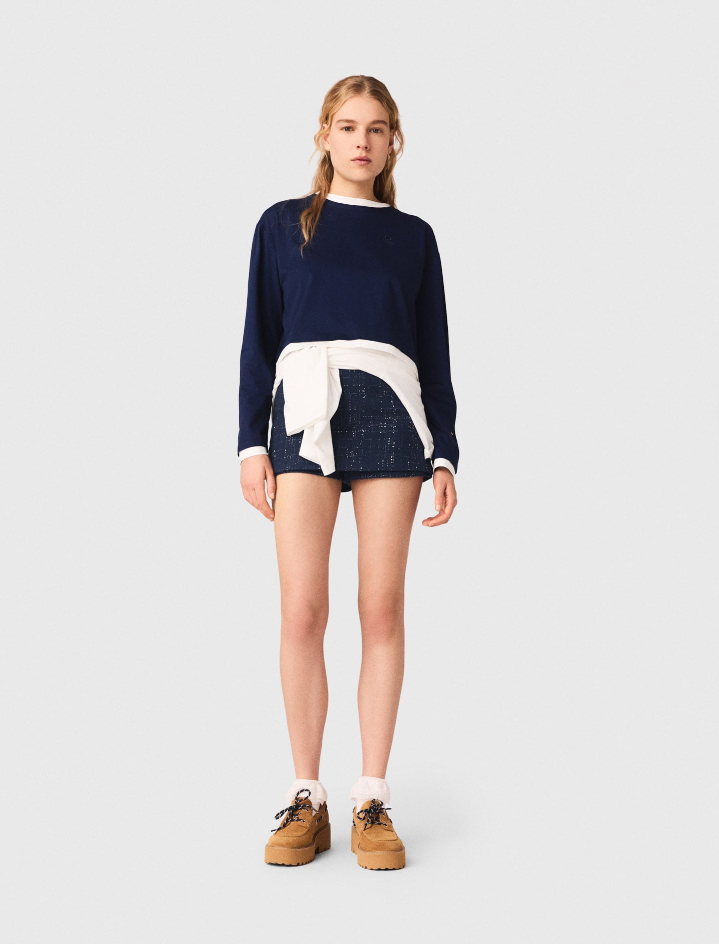 Maje Woman's cotton Layered-effect T-shirt for Spring/Summer, in color Navy / Blue