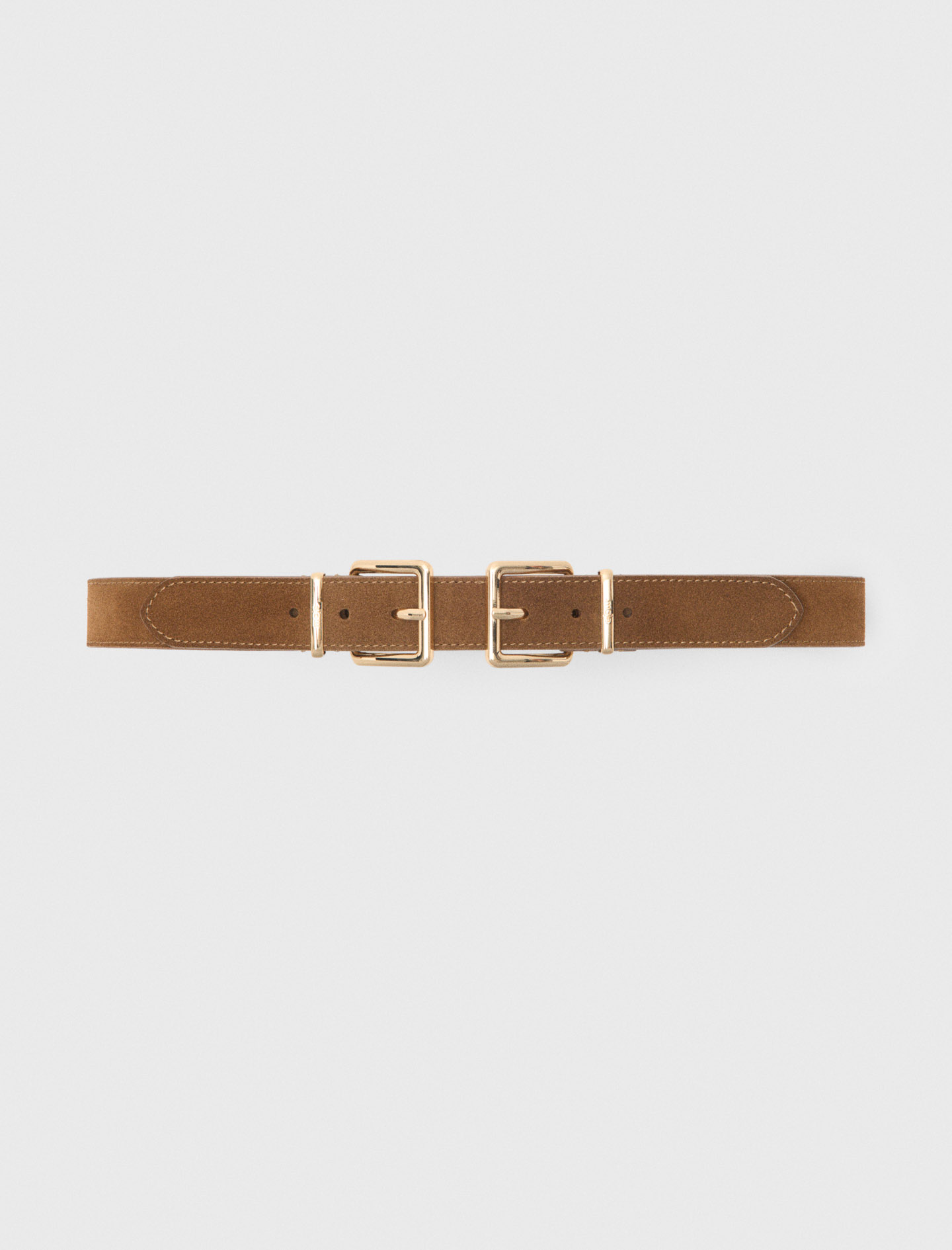 Maje Woman's leather Double buckle suede belt for Spring/Summer, in color Camel / Brown