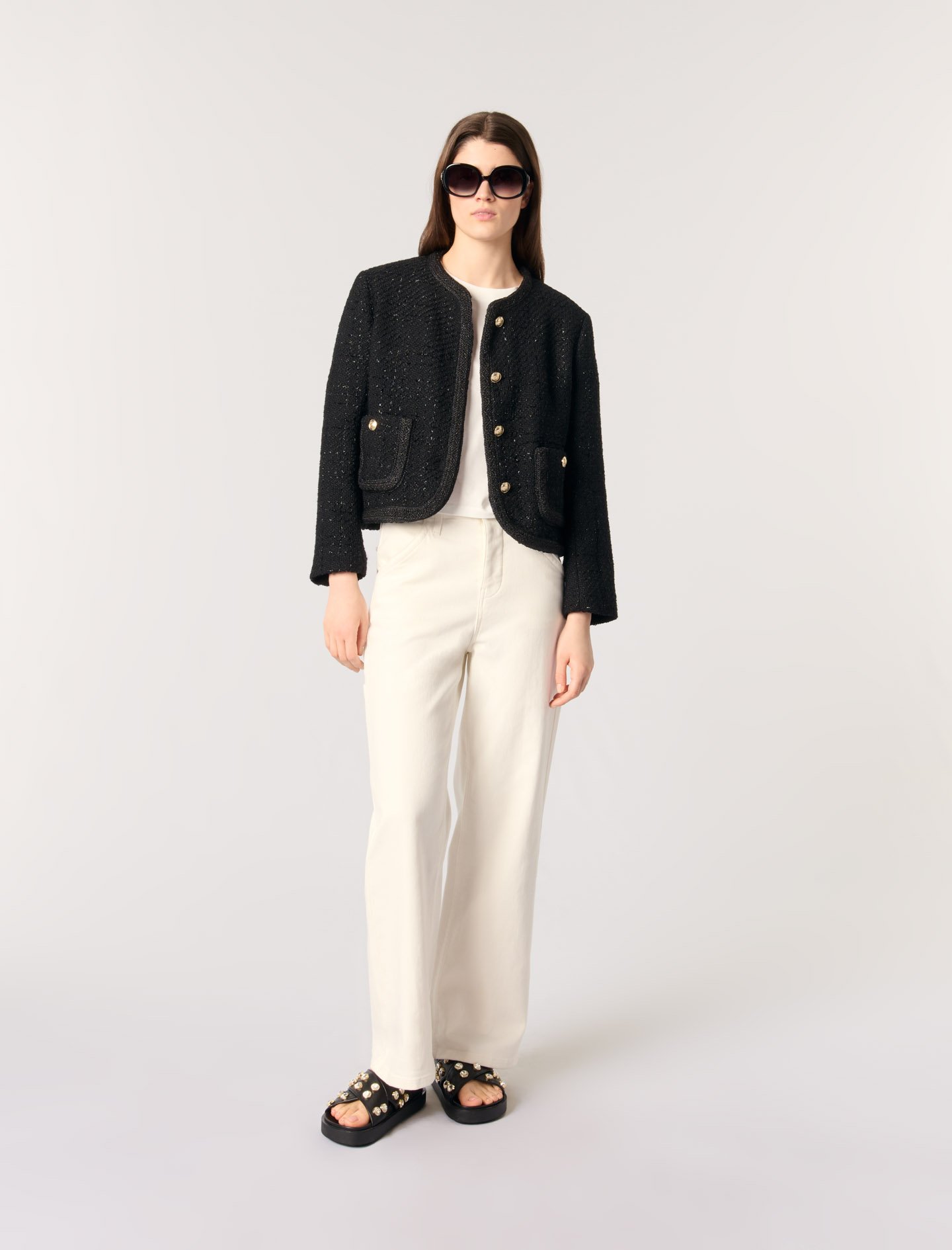 Short tweed jacket Black / Gray For Women | Maje