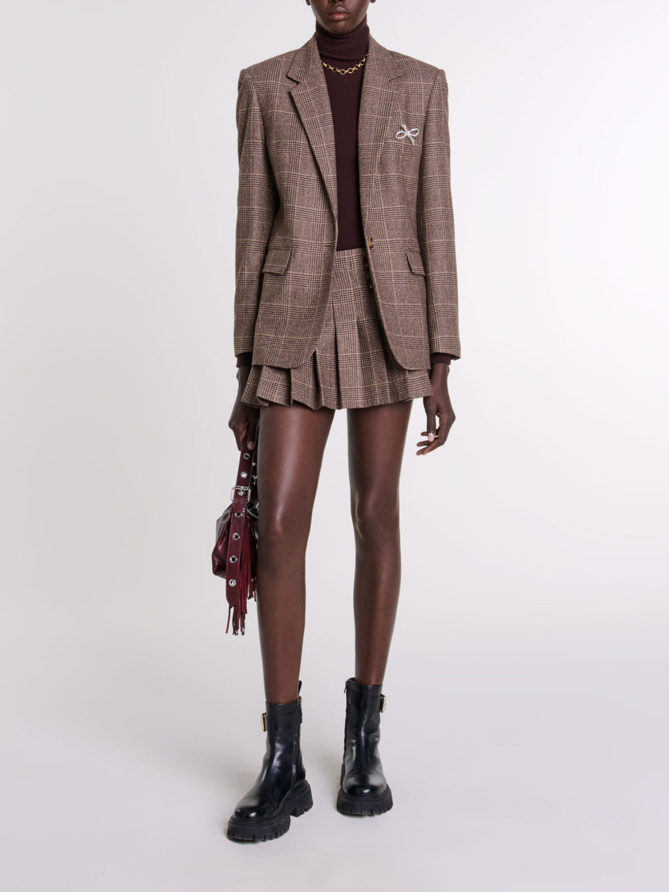 Maje Woman's wool Suit jacket for Fall/Winter, in color Brown checks /