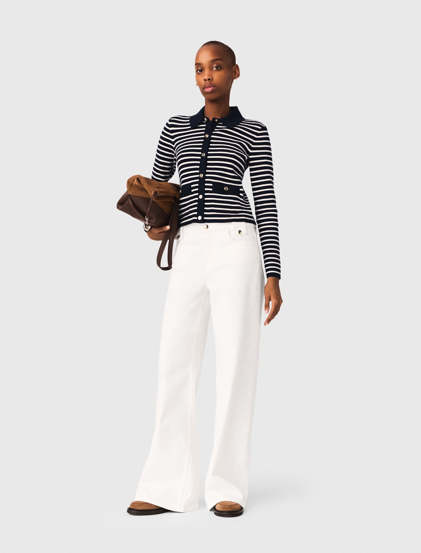 Maje Woman's cotton Striped polo cardigan for Spring/Summer, in color Navy / Blue