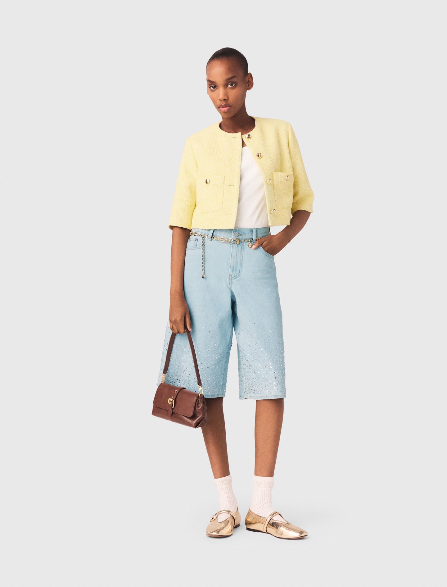 Maje Short-sleeved tweed jacket