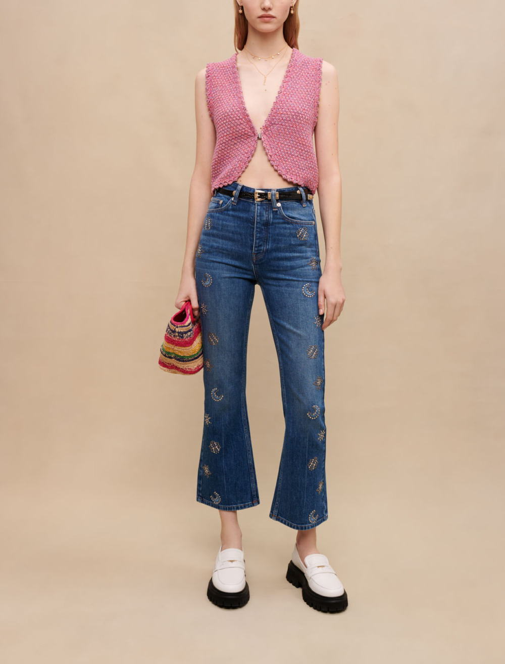 Jeans adorned with moon crystals Blue For Women | Maje