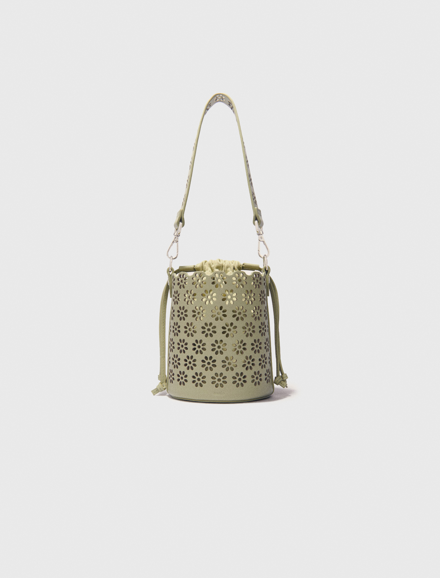 Maje Woman's leather Perforated leather bucket bag for Spring/Summer, One Size, in color Almond Green /