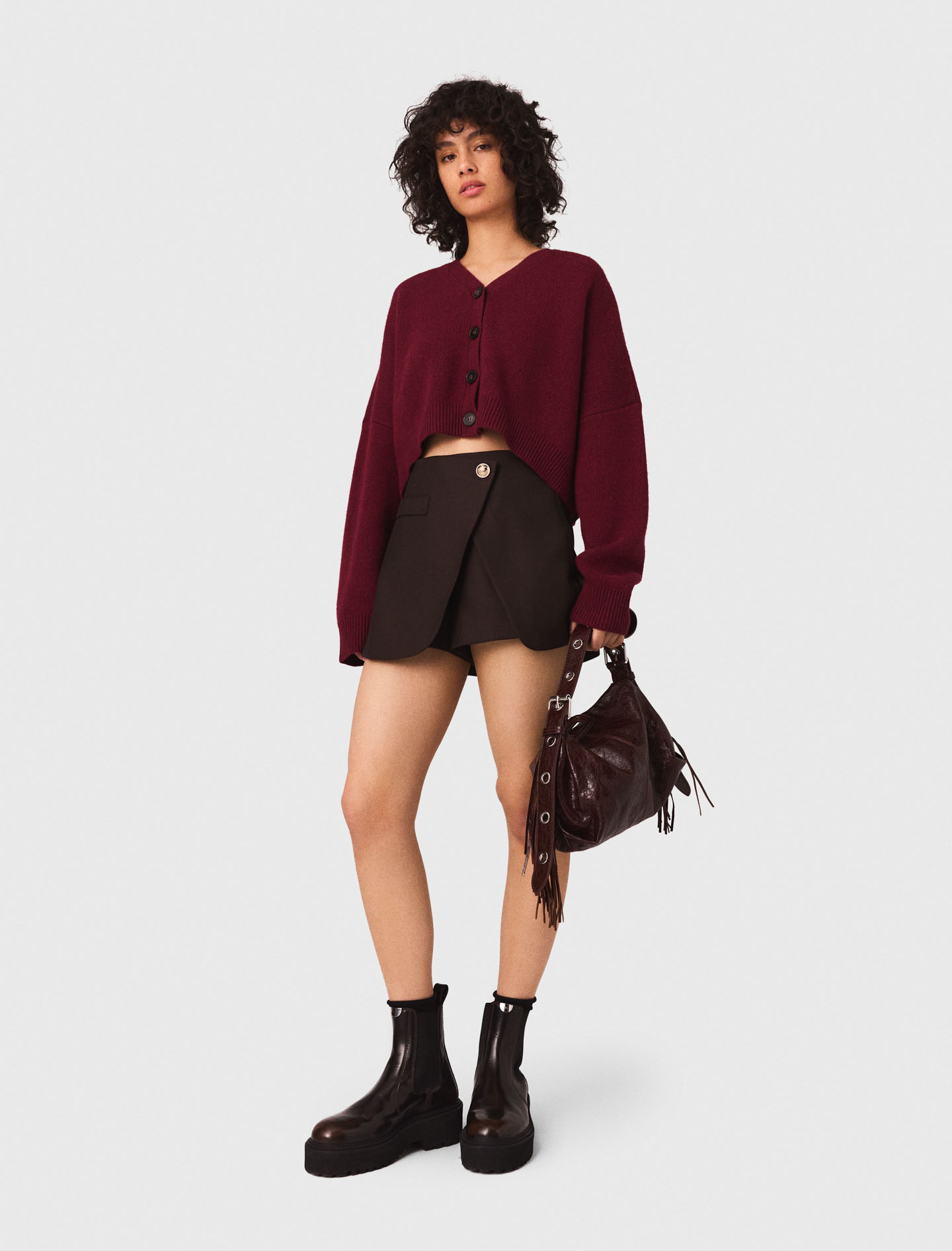 Maje Woman's polyester Paneled skort for Fall/Winter, in color Brown / Brown