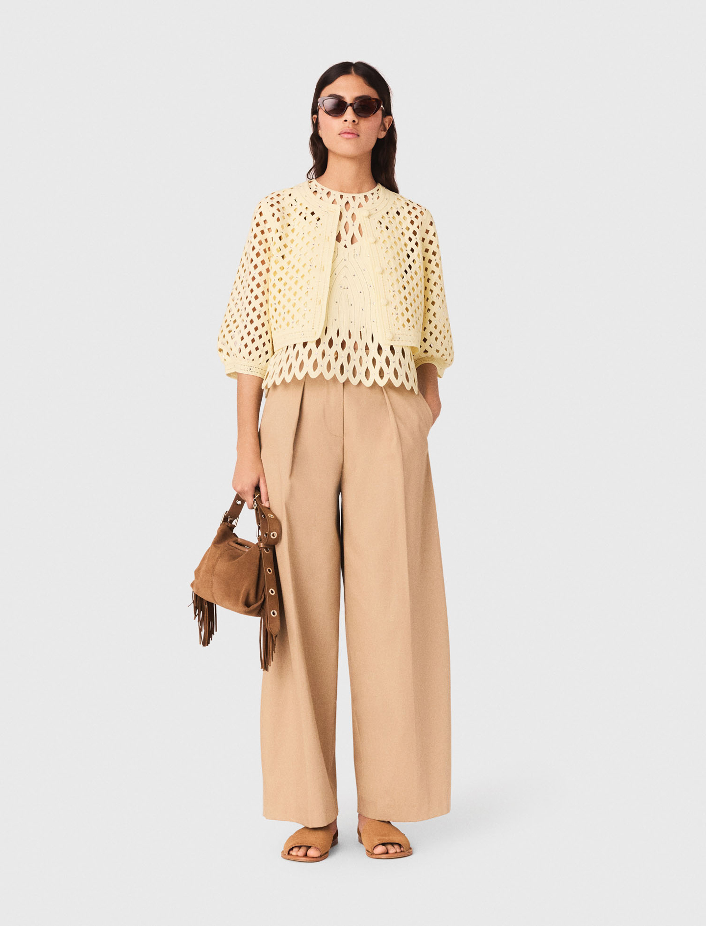 Maje Crochet Rhinestone Cardigan