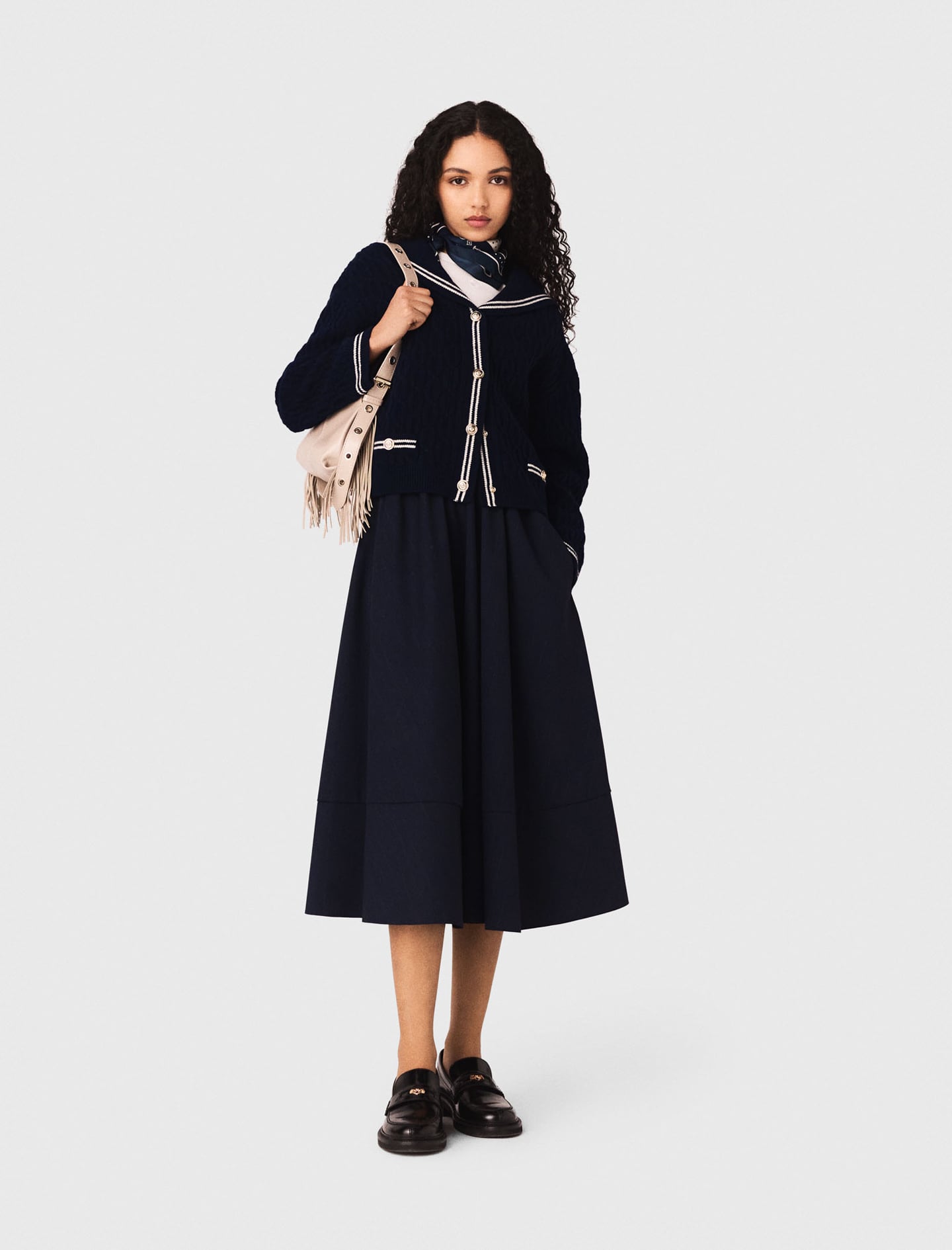 Maje Pinstripe tailored midi skirt
