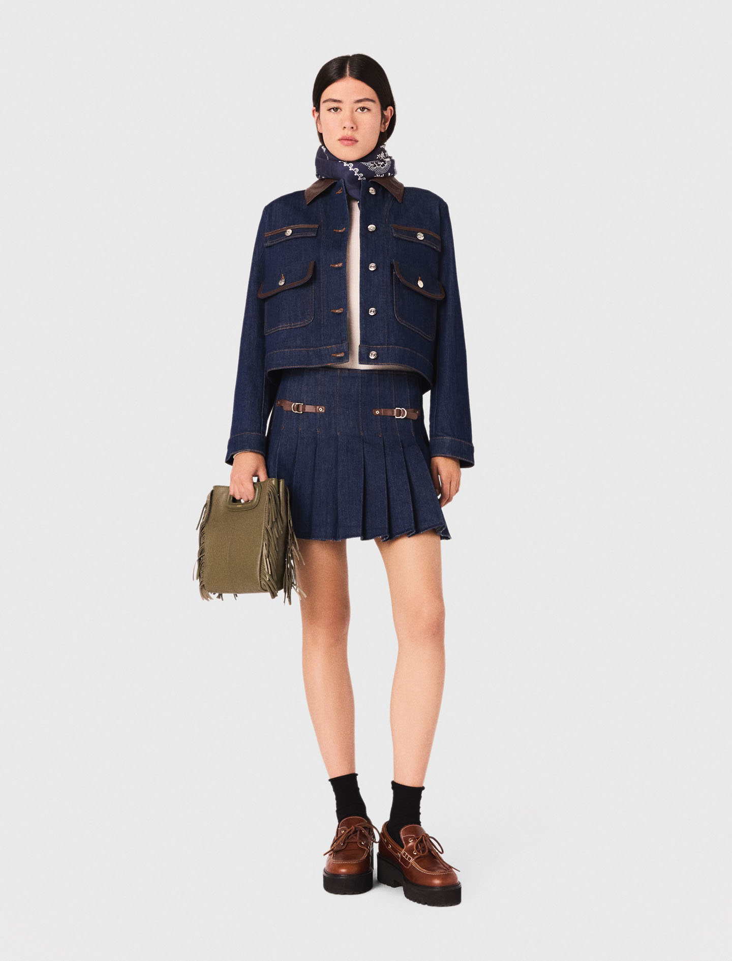 Maje Woman's cotton Short denim skirt with lining for Fall/Winter, in color Navy / Blue