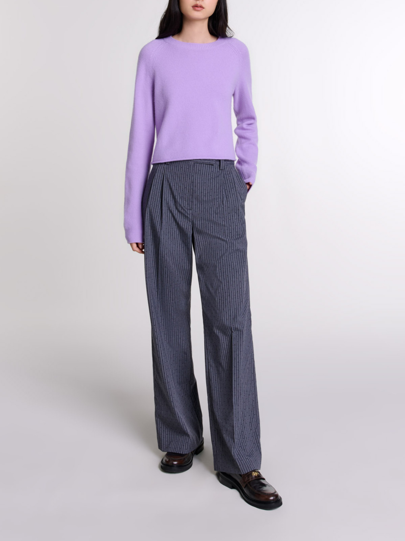 Maje Woman's polyester Rhinestone suit trousers for Fall/Winter, in color Grey rhinestone tennis stripe /