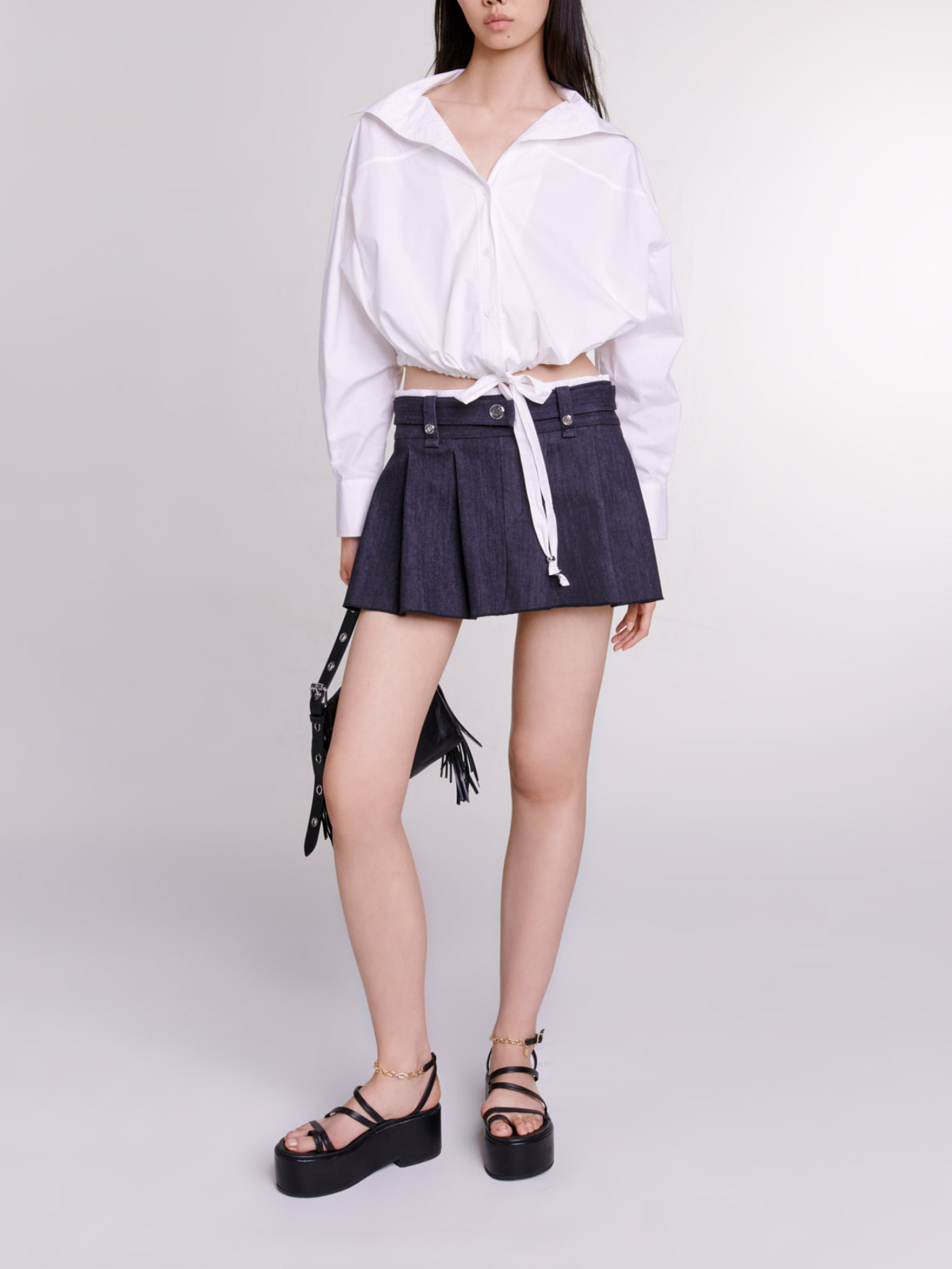 Maje Woman's cotton Black denim-effect mini skirt for Fall/Winter, in color Black / Black