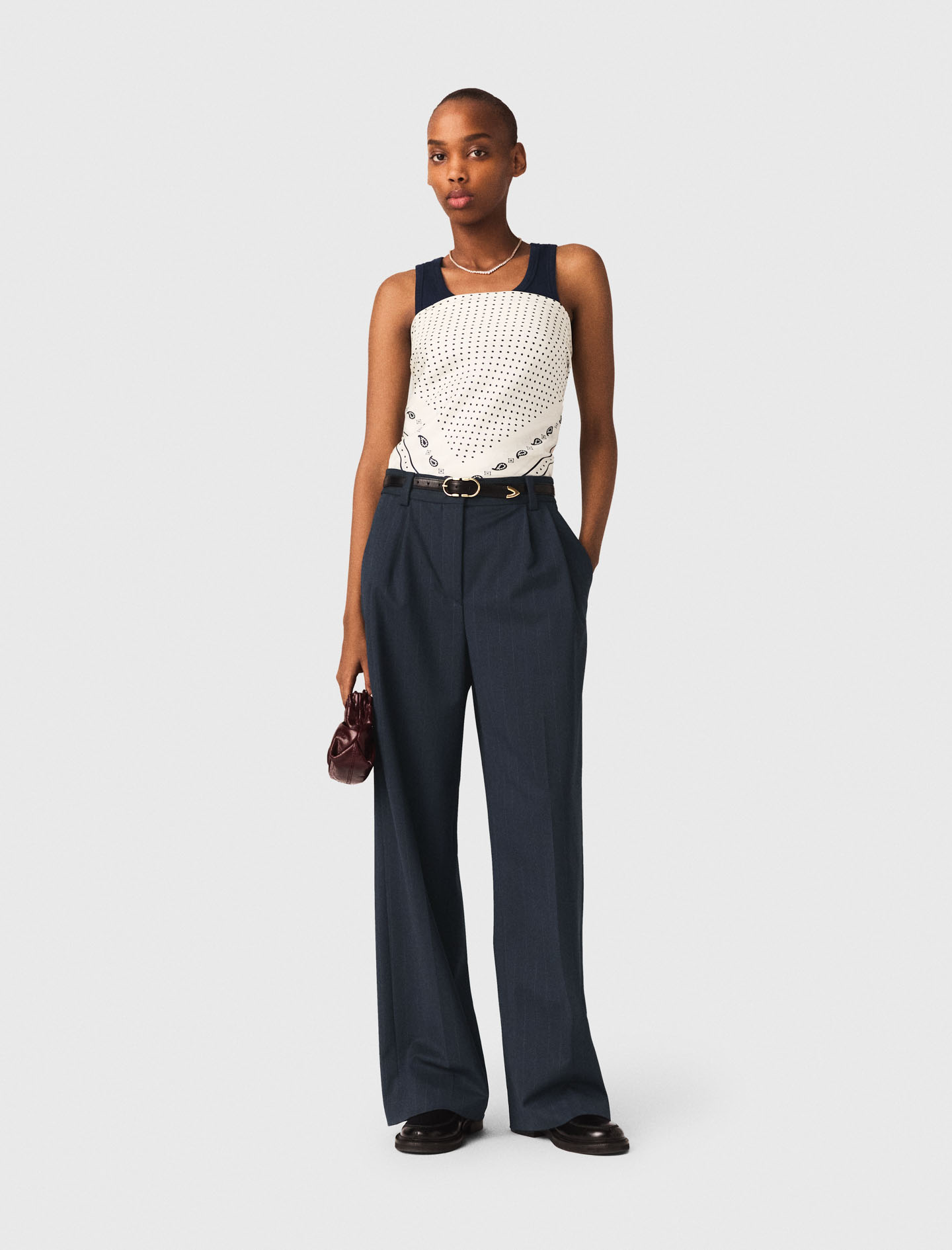 Maje Woman's wool Pinstripe suit trousers for Spring/Summer, in color Navy / Blue