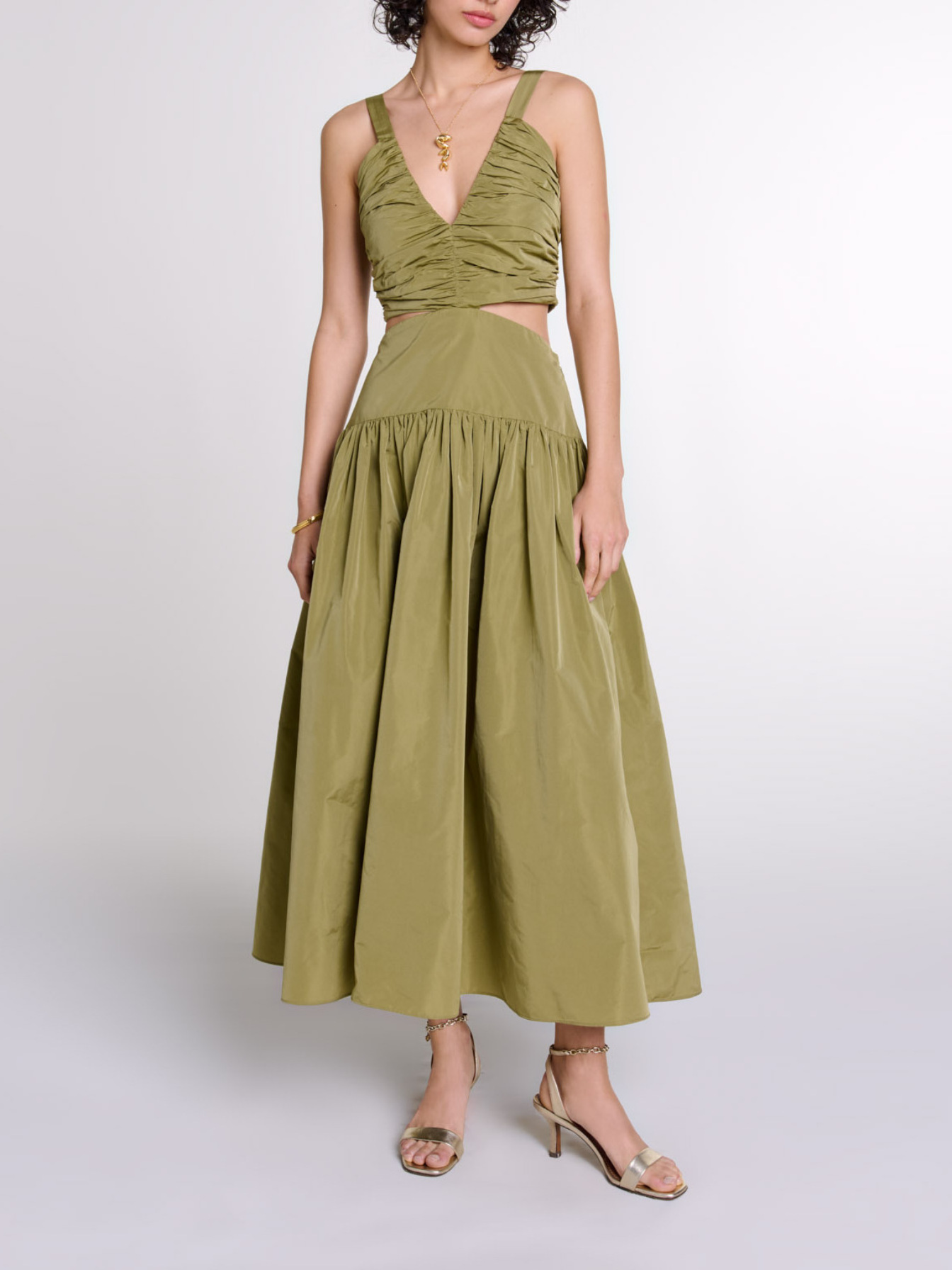 Maje Woman's polyester Cutaway taffeta dress for Fall/Winter, in color Khaki / Beige