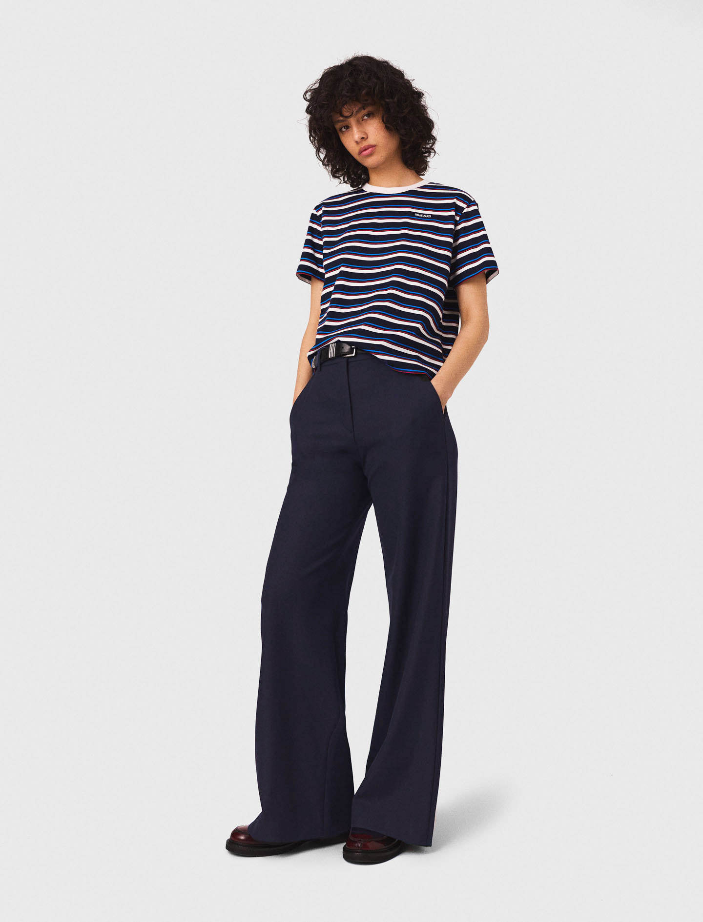 Maje Woman's polyester Suit trousers with pintucks for Fall/Winter, in color Navy / Blue