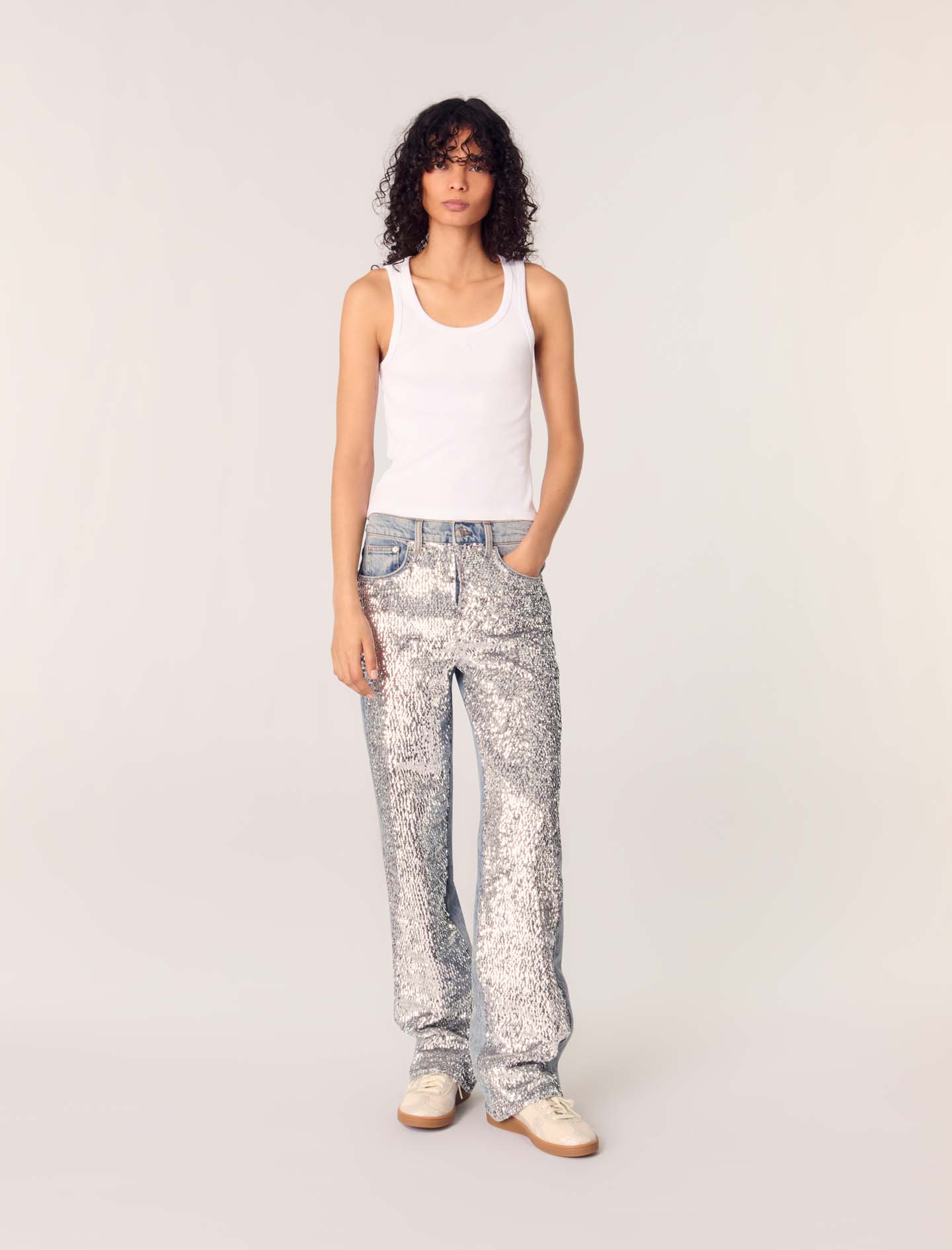 Sequinned jeans Blue For Women | Maje